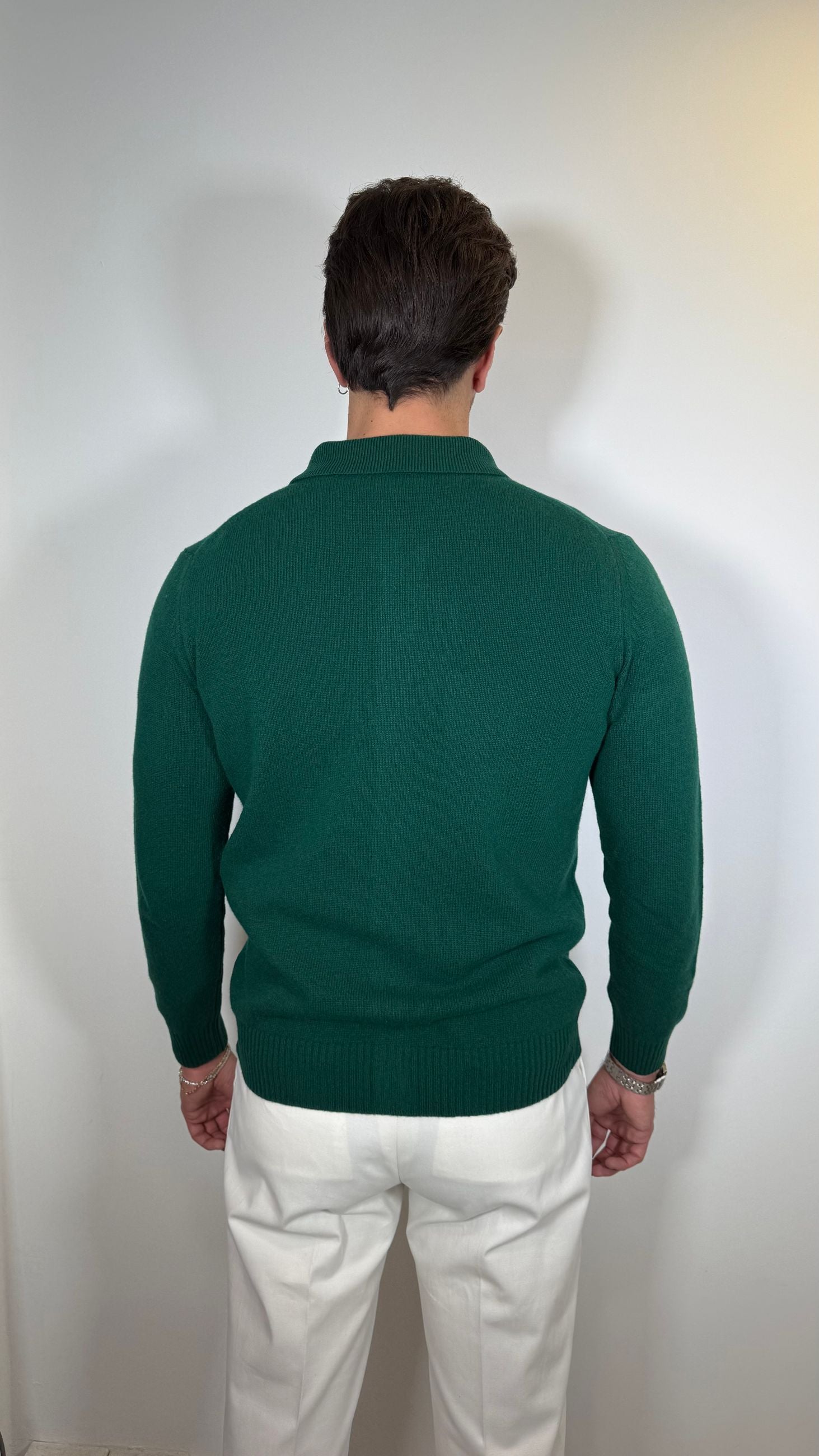 CARDIGAN IN LANA CON COLLO CAMICIA -VERDE