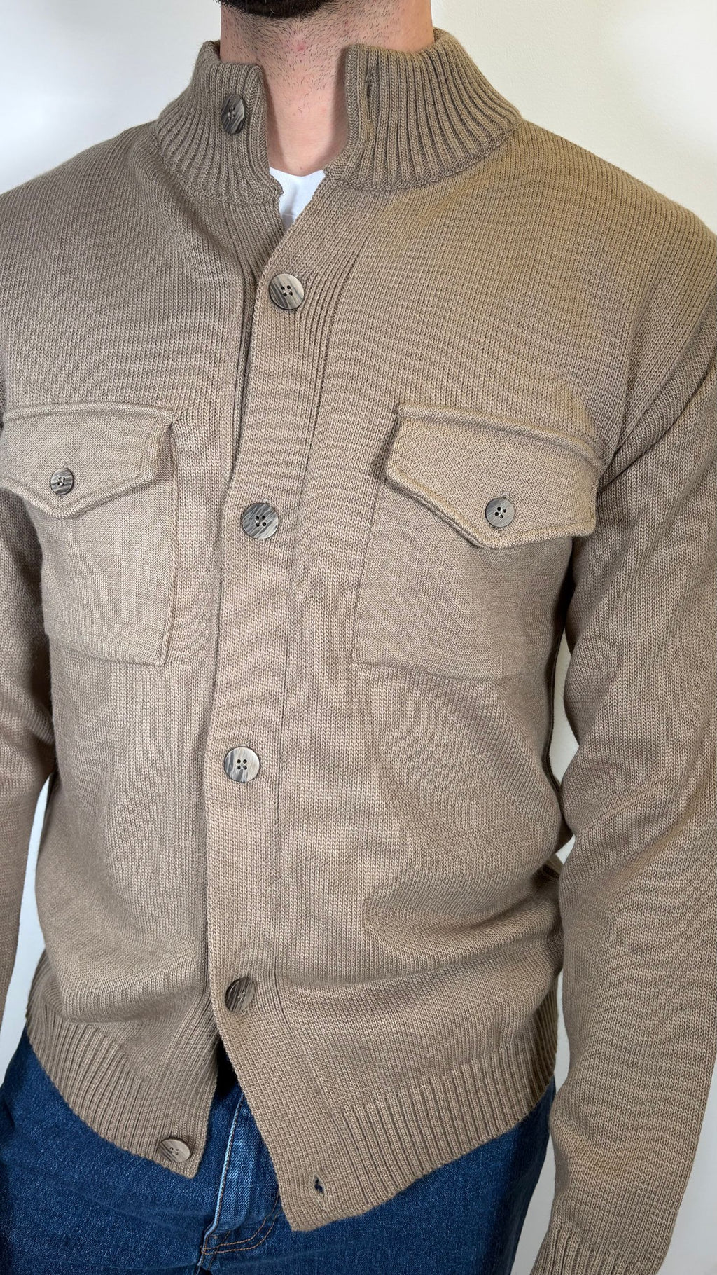 CARDIGAN CON TASCHE A PATTA BEIGE- ALESSANDRO GILLES