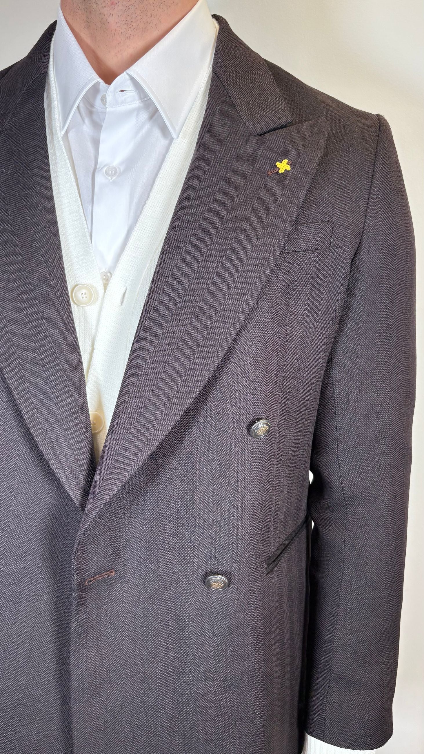 GIACCA DOPPIO PETTO IN LANA SPIGATA MARRONE - ALESSANDRO GILLES