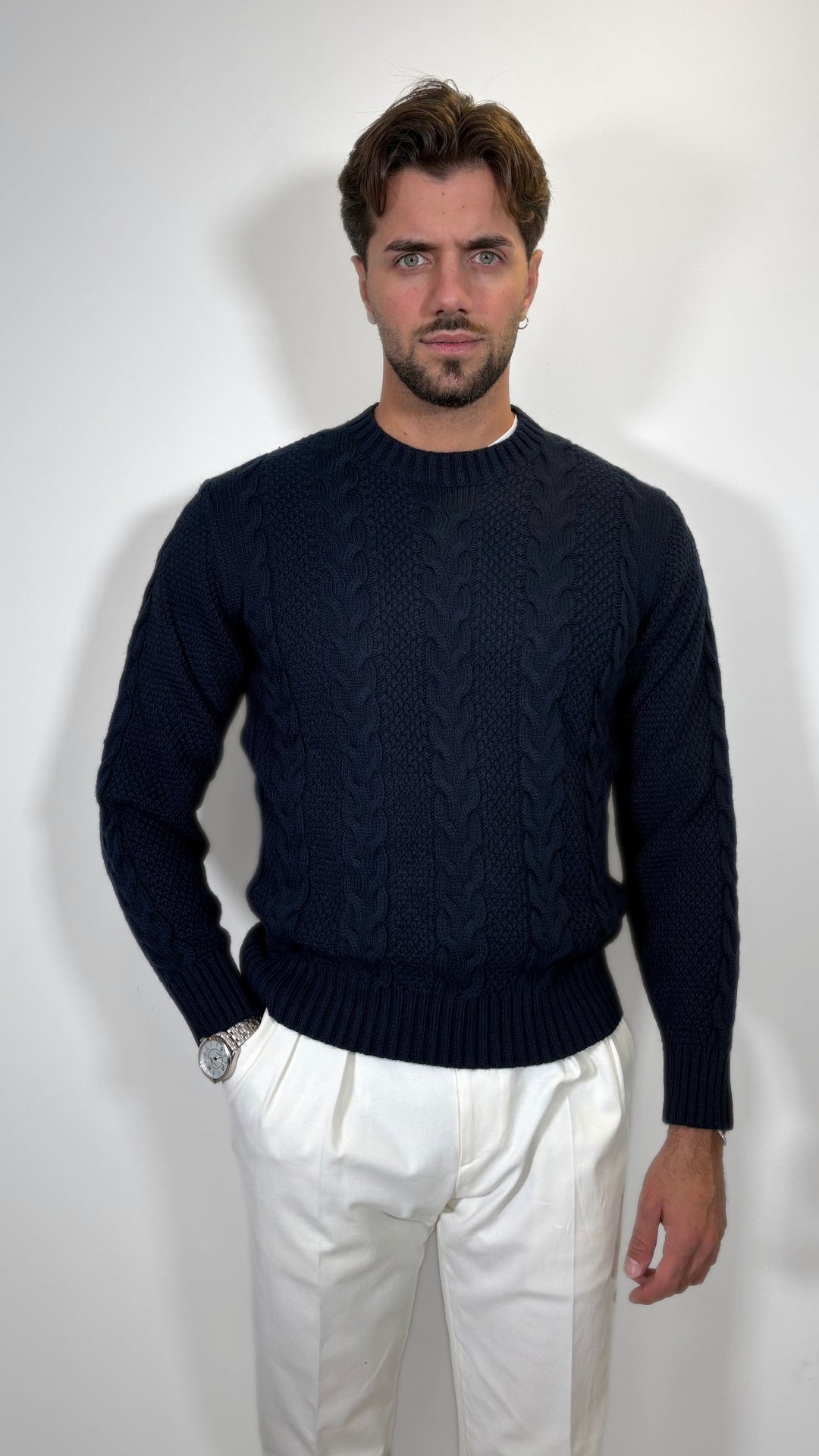 MAGLIONE UOMO TRECCIA IN MISTO LANA- ANTONIO FUSARO