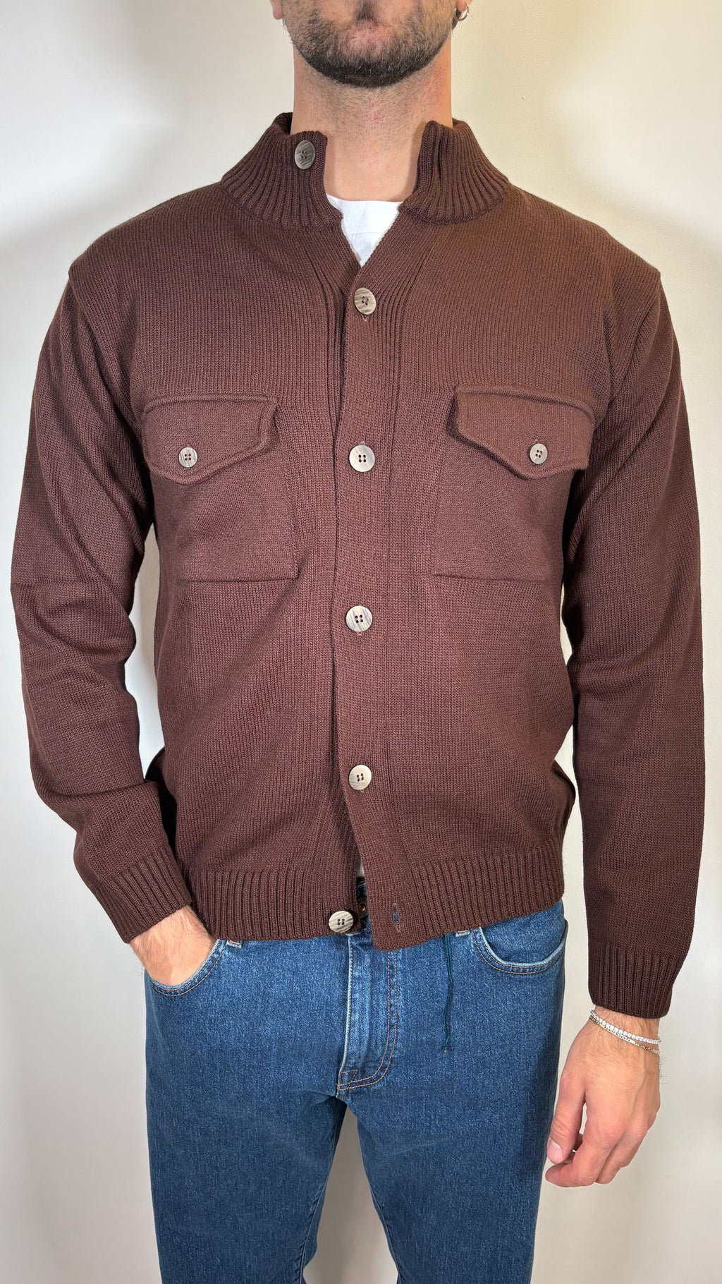 CARDIGAN CON TASCHE A PATTA MARRONE- ALESSANDRO GILLES