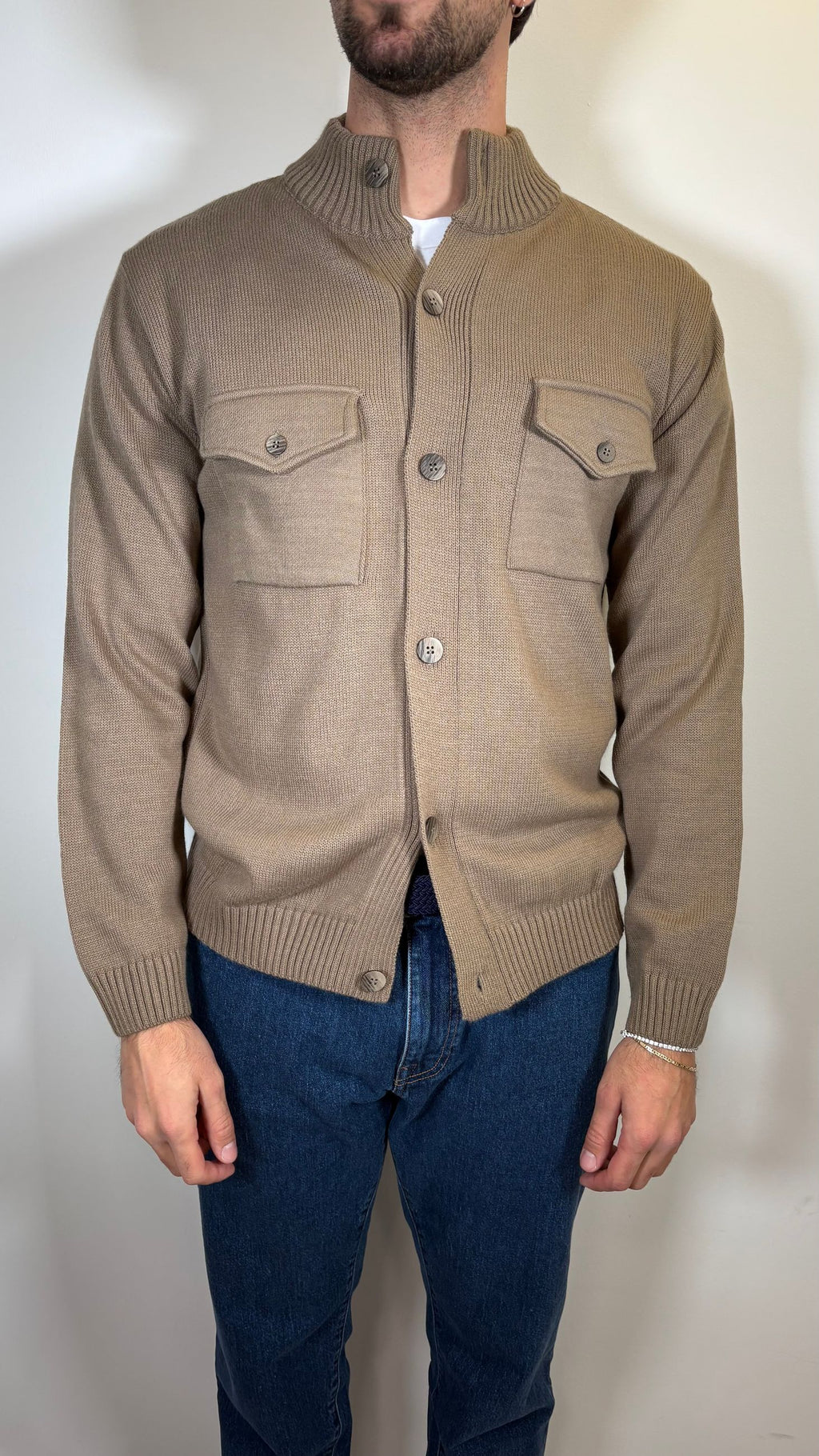 CARDIGAN CON TASCHE A PATTA BEIGE- ALESSANDRO GILLES