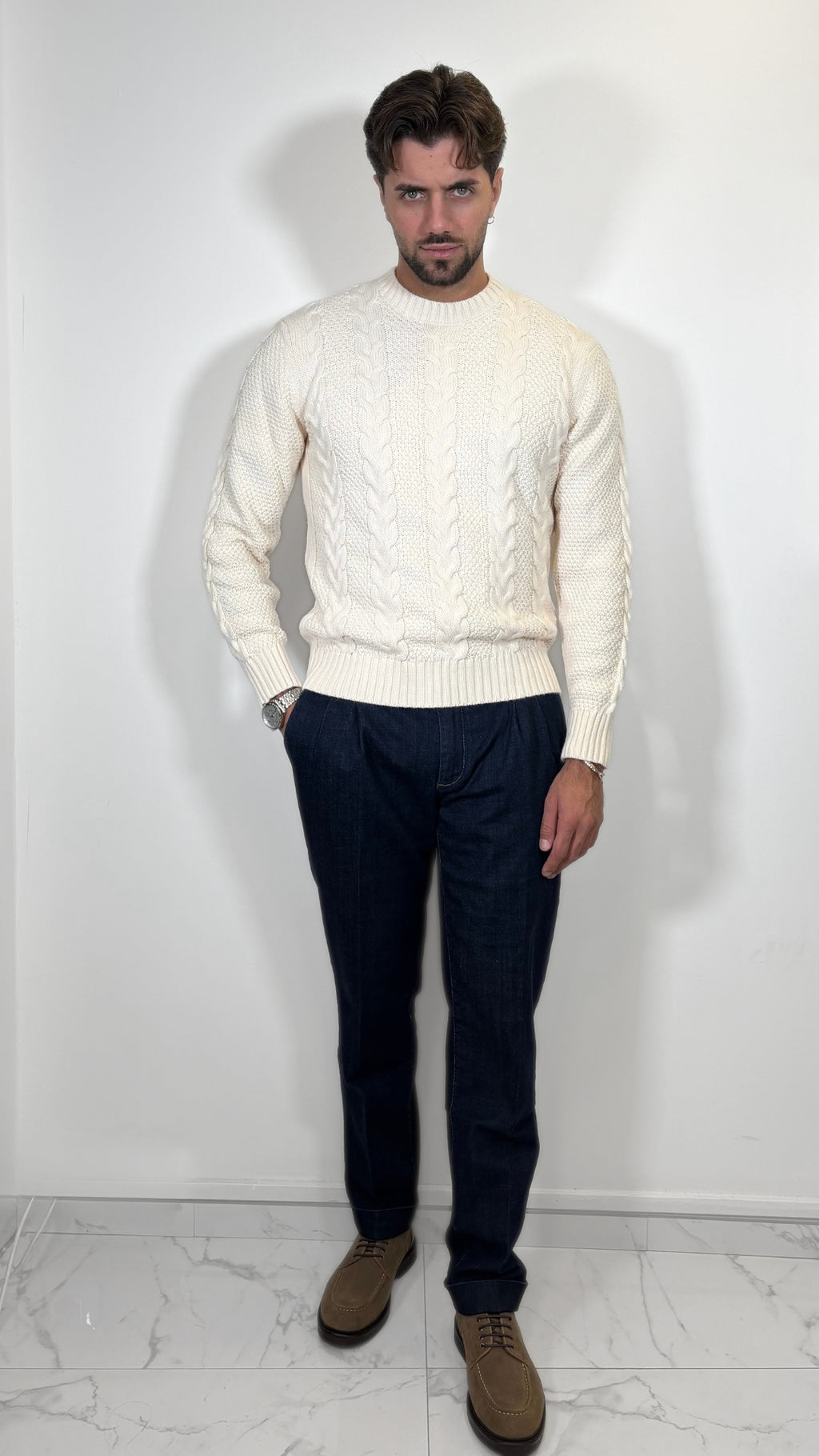 MAGLIONE UOMO TRECCIA IN MISTO LANA- ANTONIO FUSARO