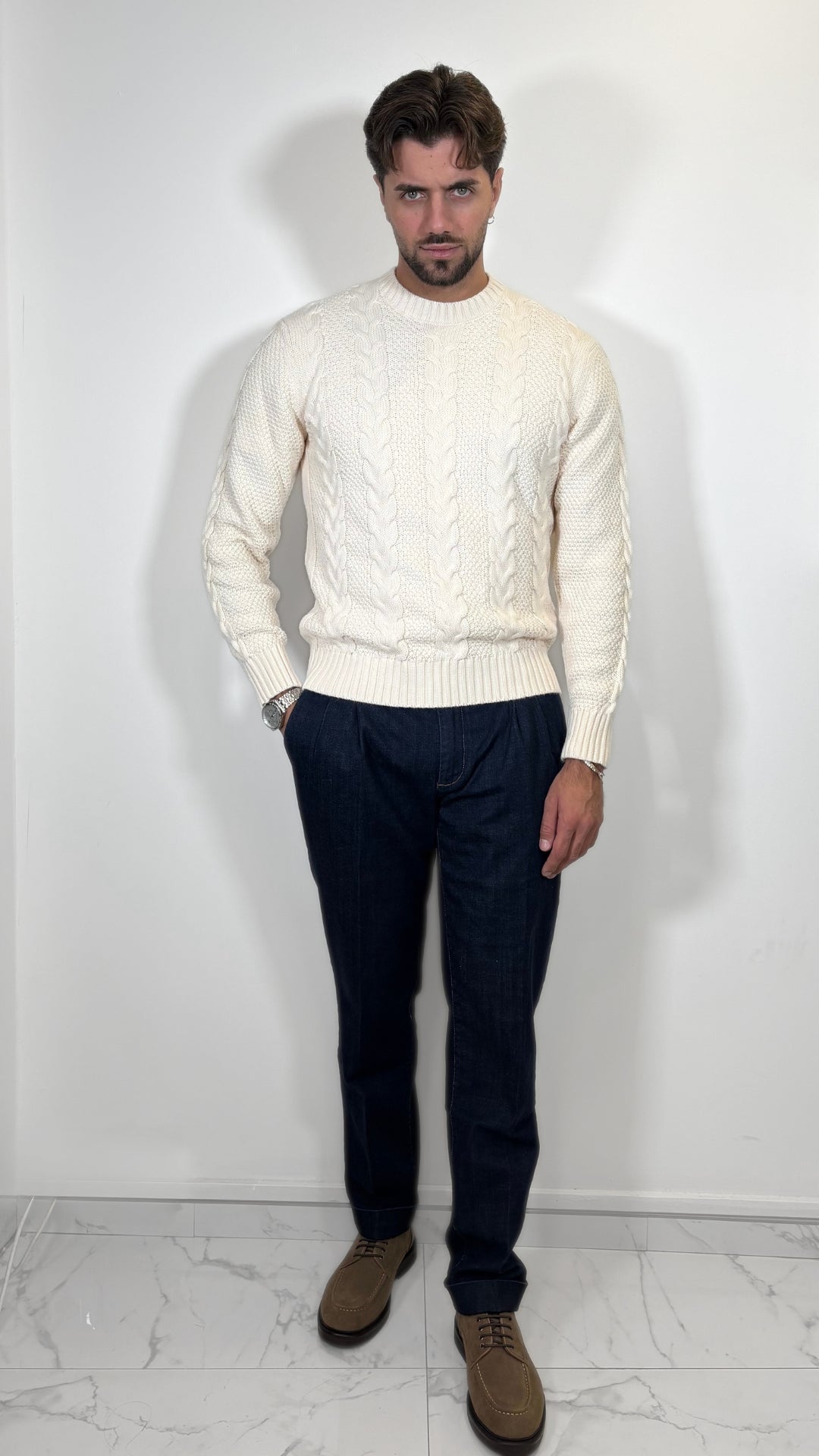 MAGLIONE UOMO TRECCIA IN MISTO LANA- ANTONIO FUSARO