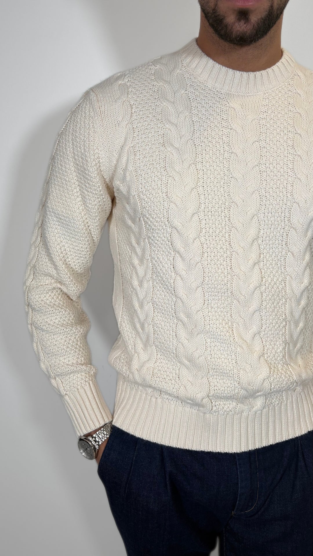 MAGLIONE UOMO TRECCIA IN MISTO LANA- ANTONIO FUSARO
