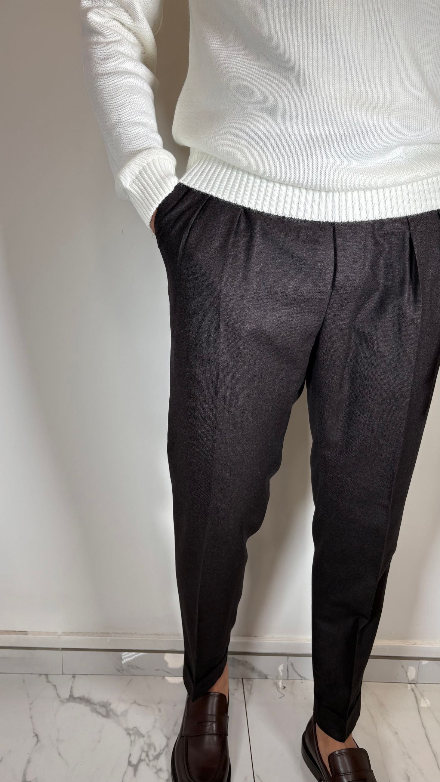 PANTALONE IN FLANELLA DI LANA 2 PINCES MARRONE- ALESSANDRO GILLES