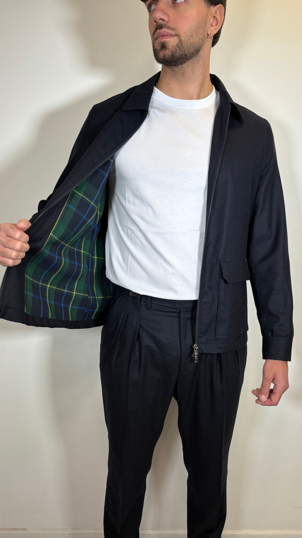 GIACCA ZIP IN FLANELLA DI LANA BLU- ALESSANDRO GILLES