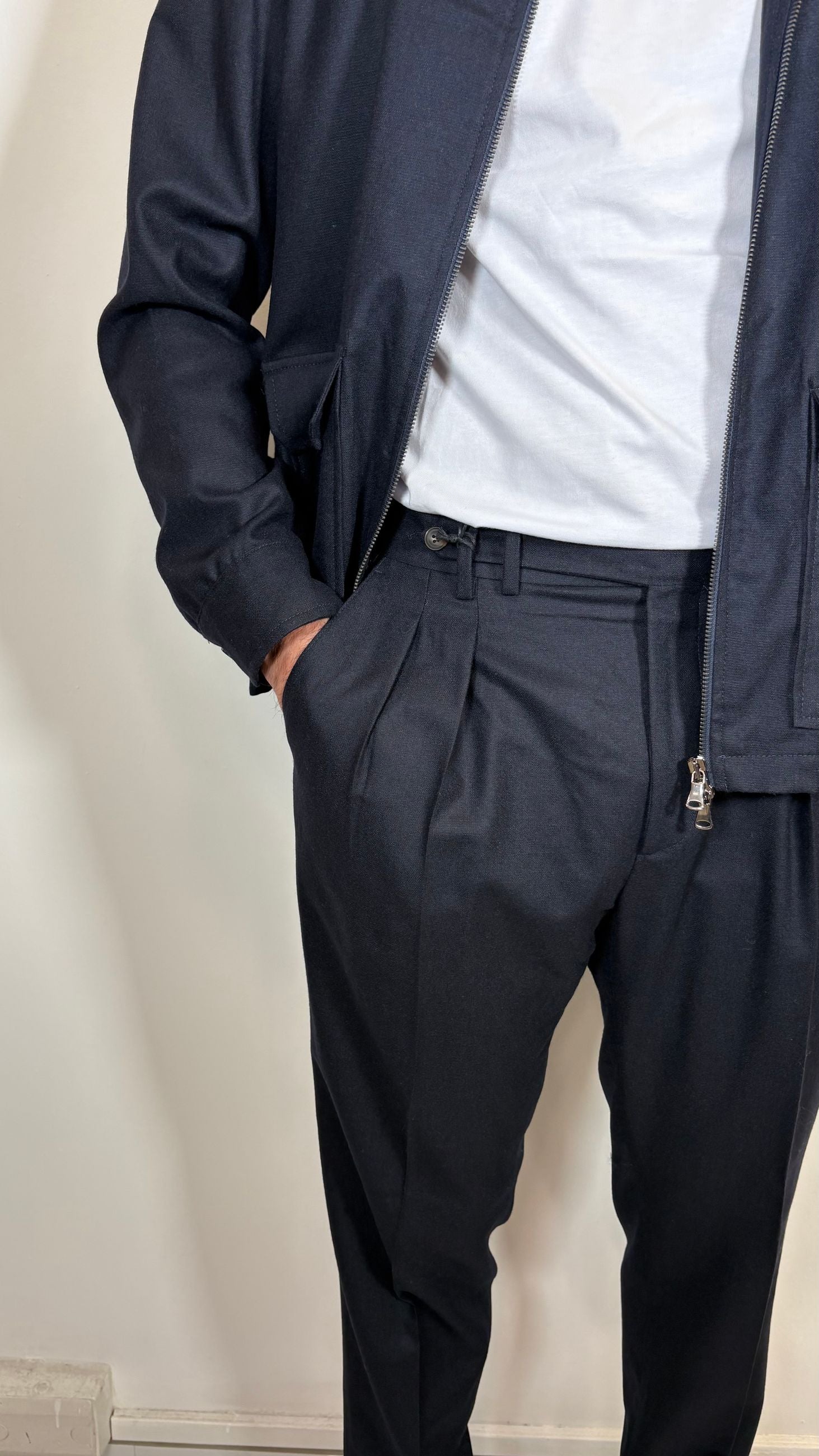 PANTALONE IN FLANELLA DI LANA 2 PINCES BLU - ALESSANDRO GILLES
