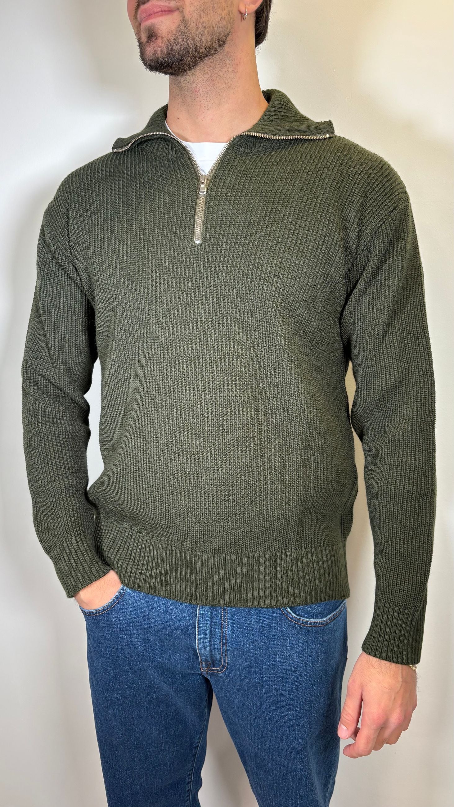 MAGLIONE MEZZA ZIP VERDE- ALESSANDRO GILLES