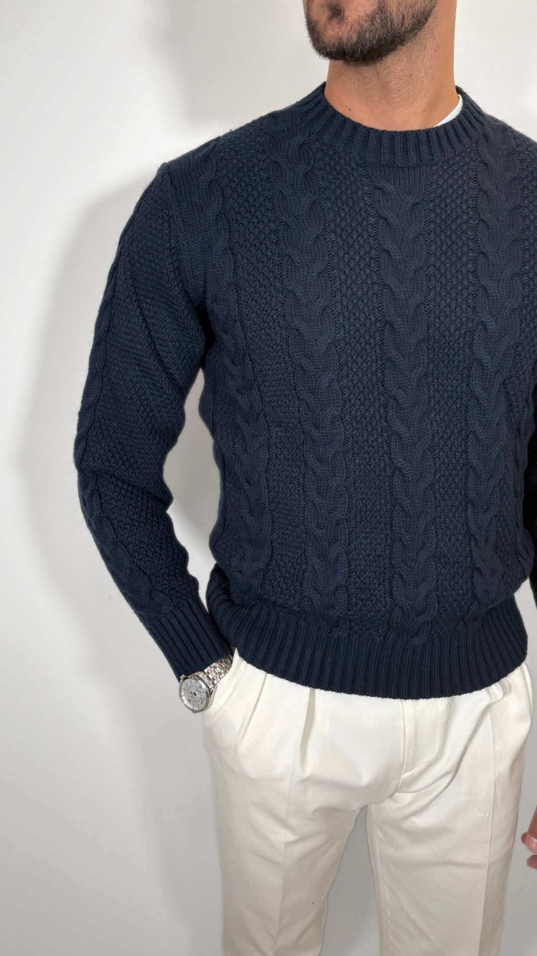 MAGLIONE UOMO TRECCIA IN MISTO LANA- ANTONIO FUSARO