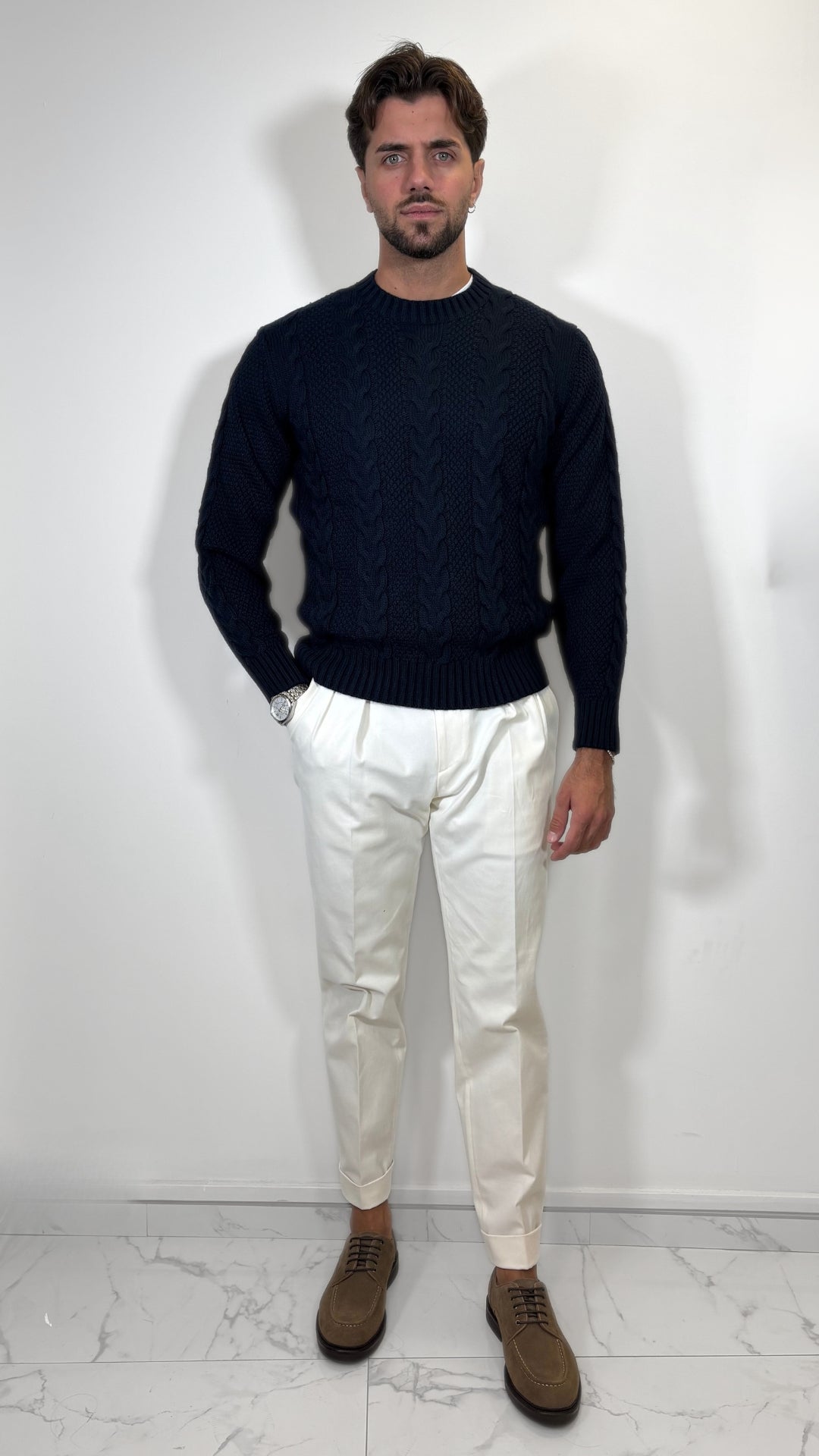 MAGLIONE UOMO TRECCIA IN MISTO LANA- ANTONIO FUSARO
