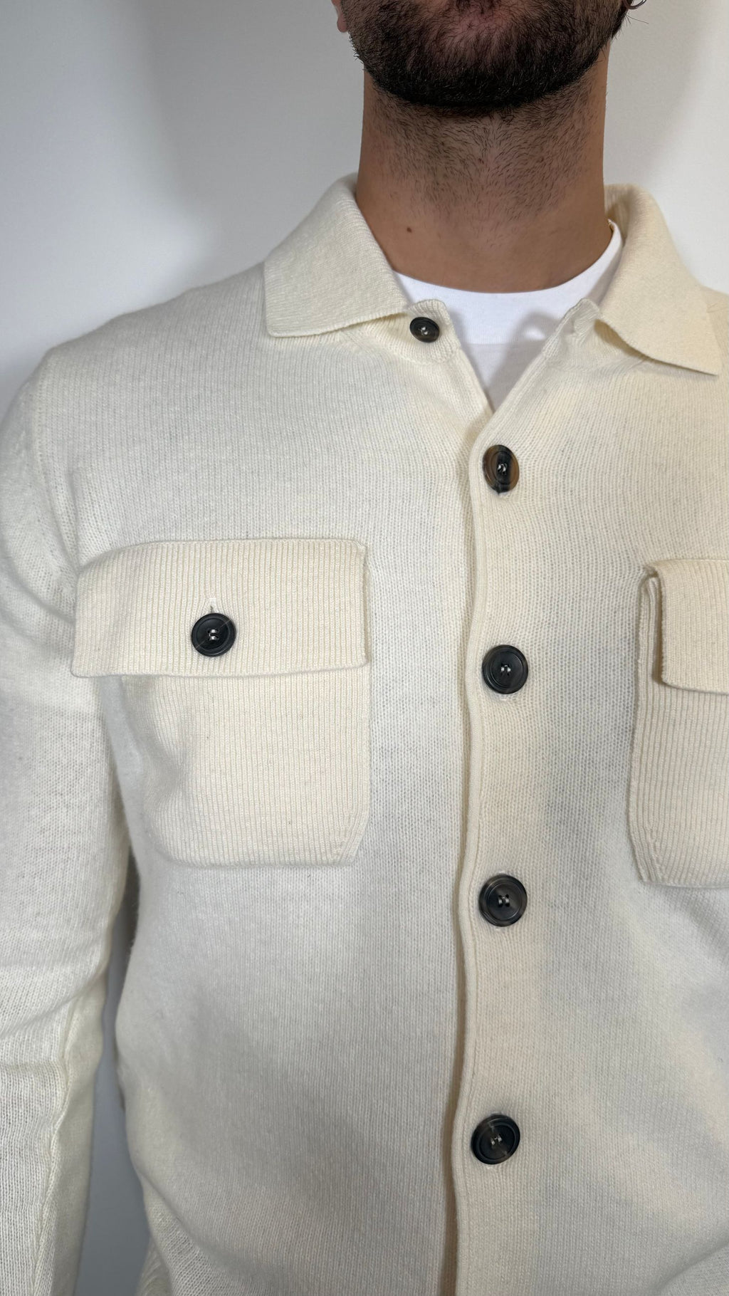 CARDIGAN IN LANA COLLO CAMICIA -LATTE