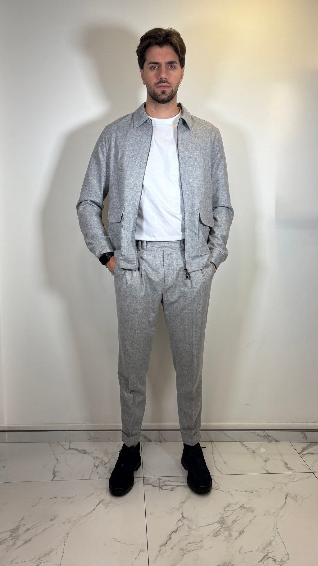 GIACCA ZIP IN FLANELLA DI LANA LEGGERA GRIGIA- ALESSANDRO GILLES