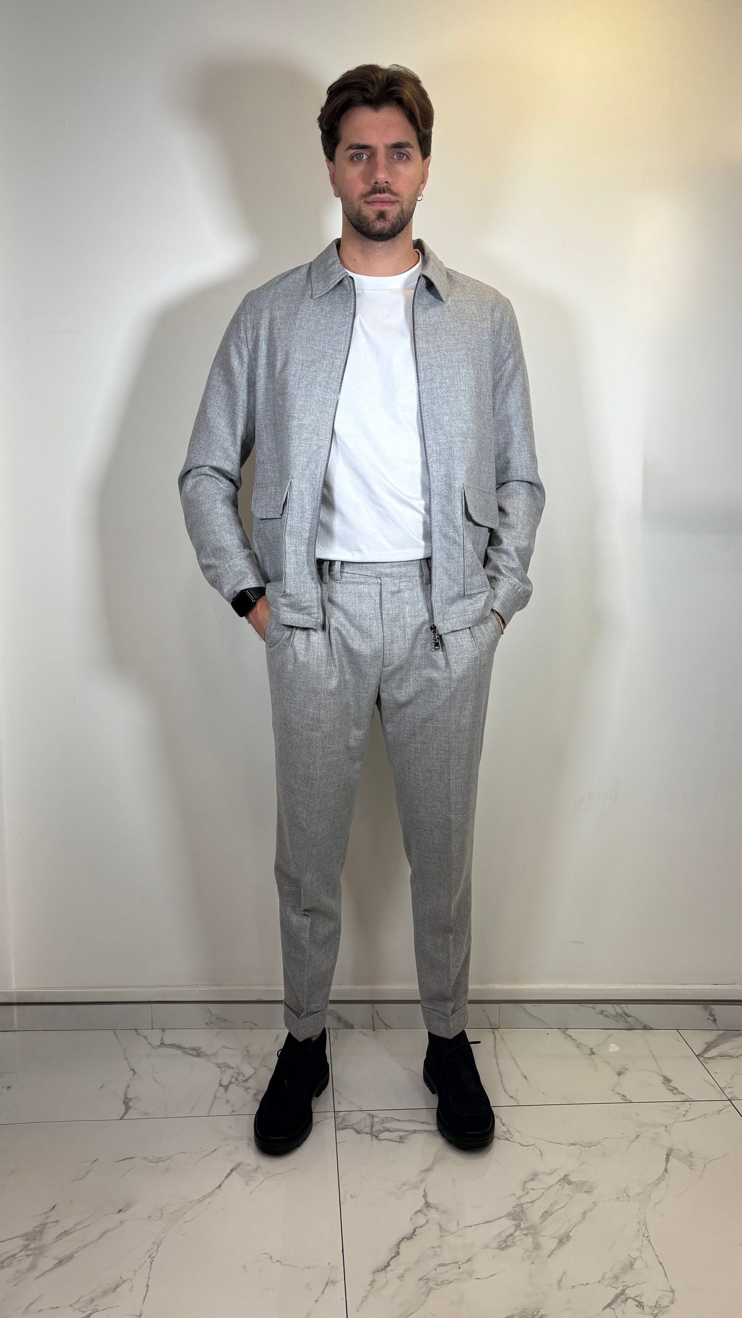 GIACCA ZIP IN FLANELLA DI LANA LEGGERA GRIGIA- ALESSANDRO GILLES