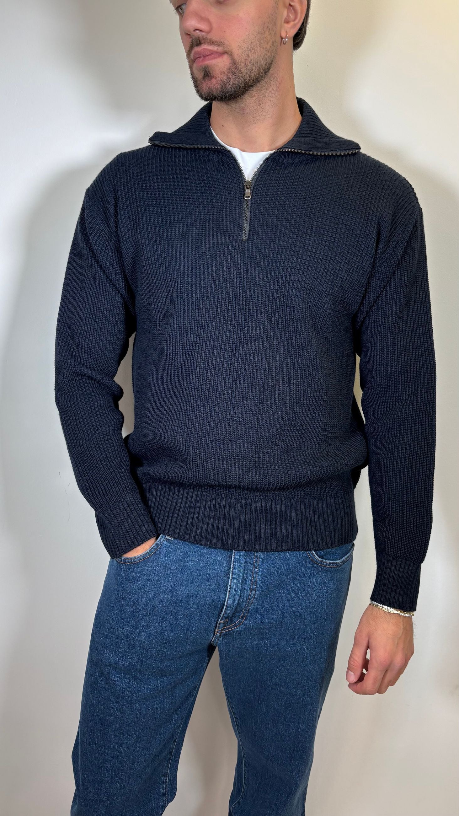 MAGLIONE MEZZA ZIP BLU - ALESSANDRO GILLES