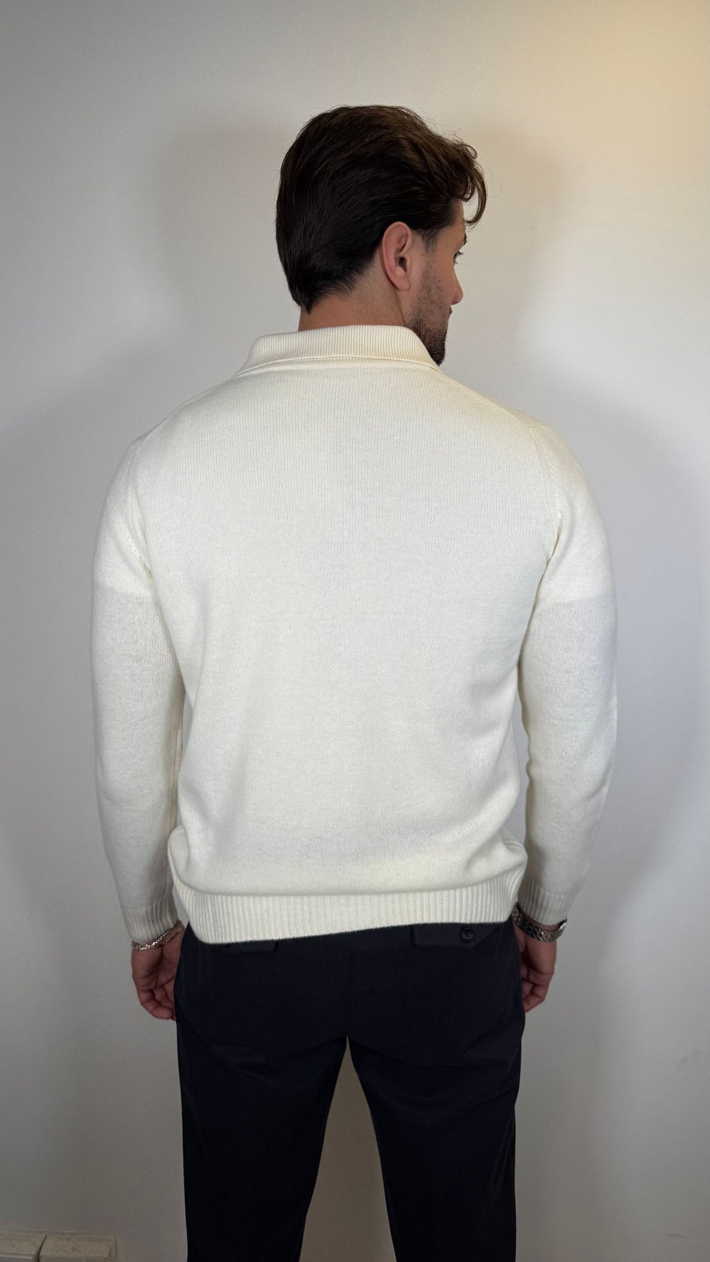 CARDIGAN IN LANA COLLO CAMICIA -LATTE