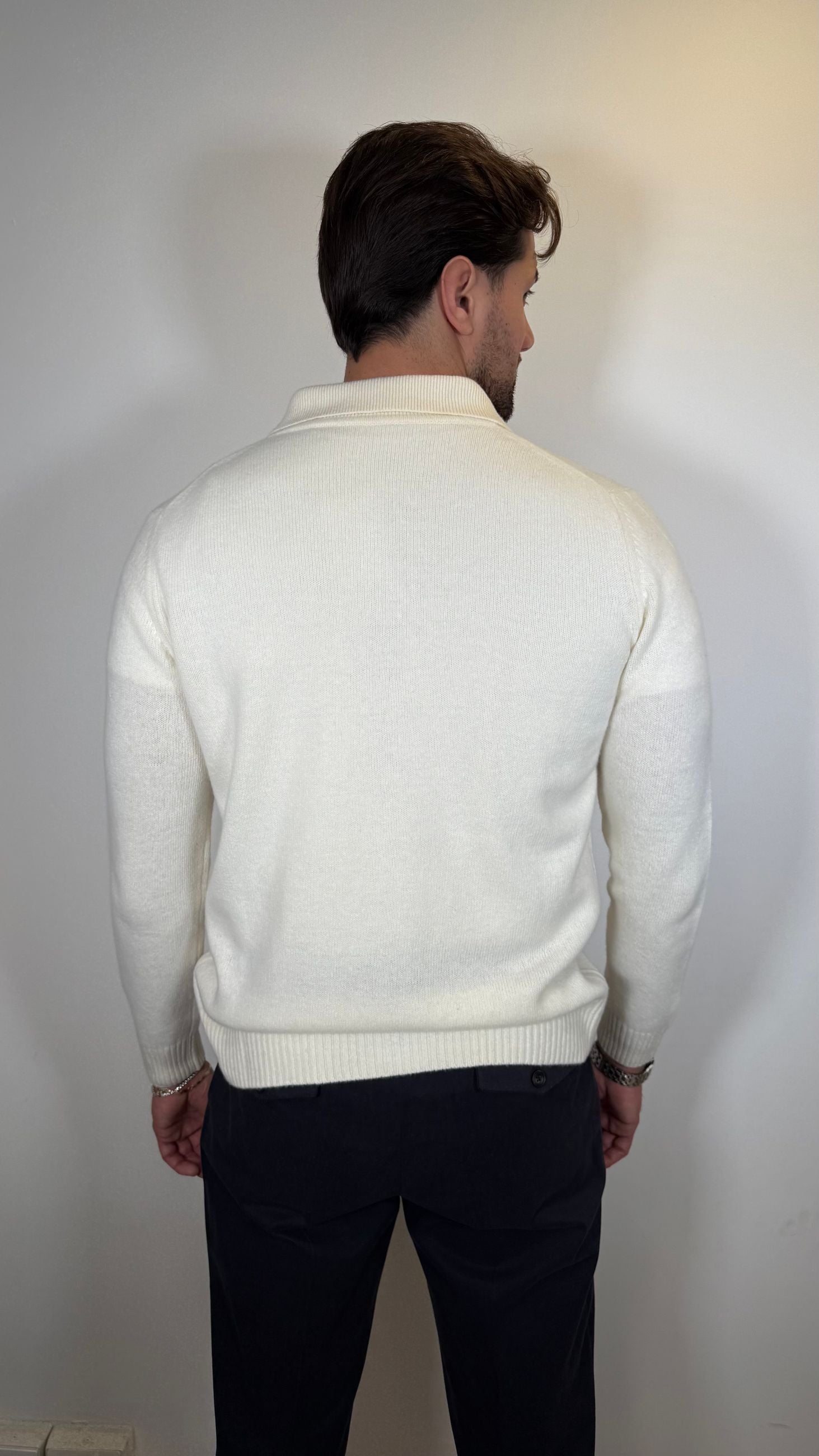 CARDIGAN IN LANA COLLO CAMICIA -LATTE