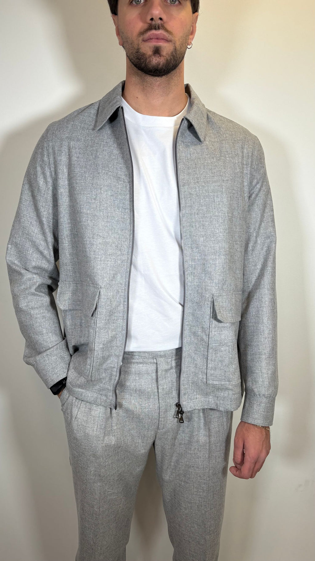 GIACCA ZIP IN FLANELLA DI LANA LEGGERA GRIGIA- ALESSANDRO GILLES