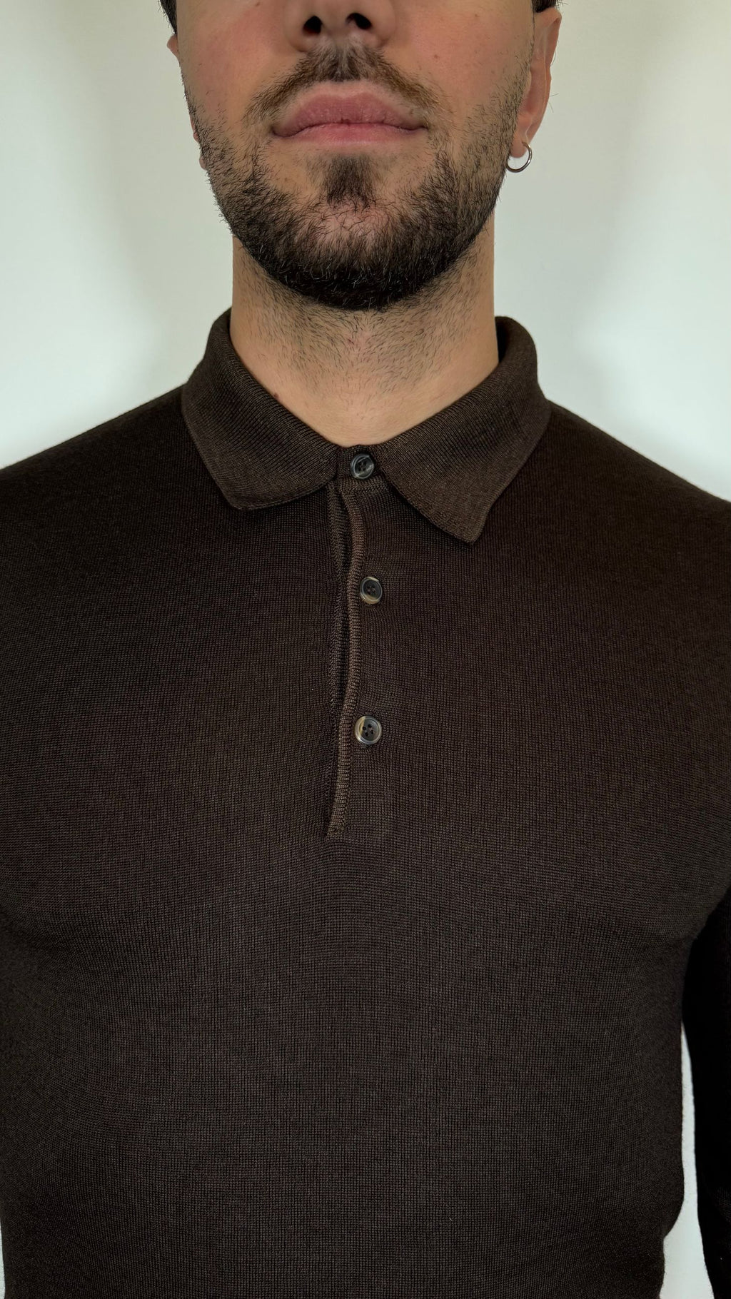 POLO MANICA LUNGA IN PURA LANA - MORO