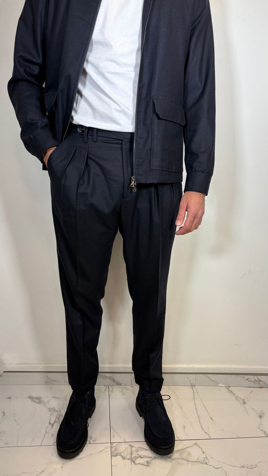 PANTALONE IN FLANELLA DI LANA 2 PINCES BLU - ALESSANDRO GILLES