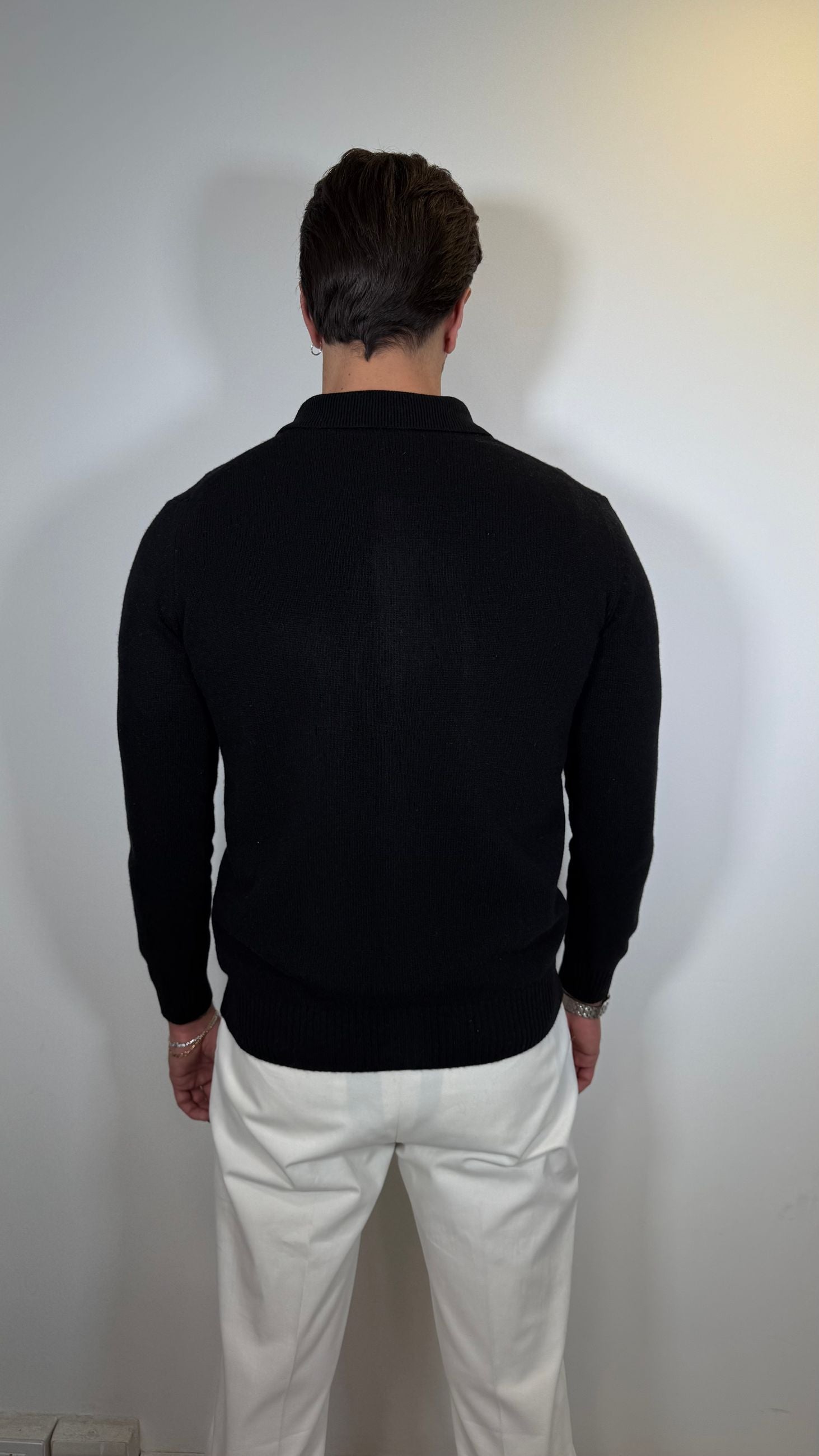 CARDIGAN IN LANA COLLO CAMICIA -NERO