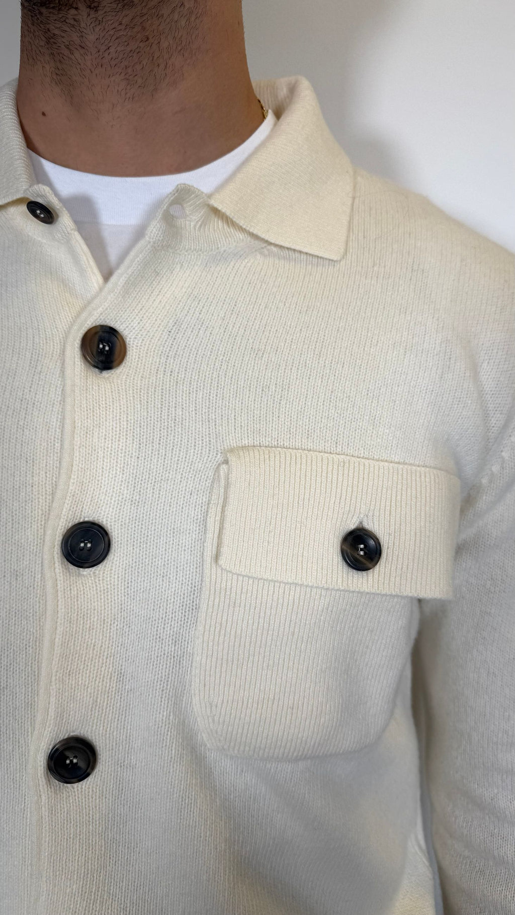 CARDIGAN IN LANA COLLO CAMICIA -LATTE