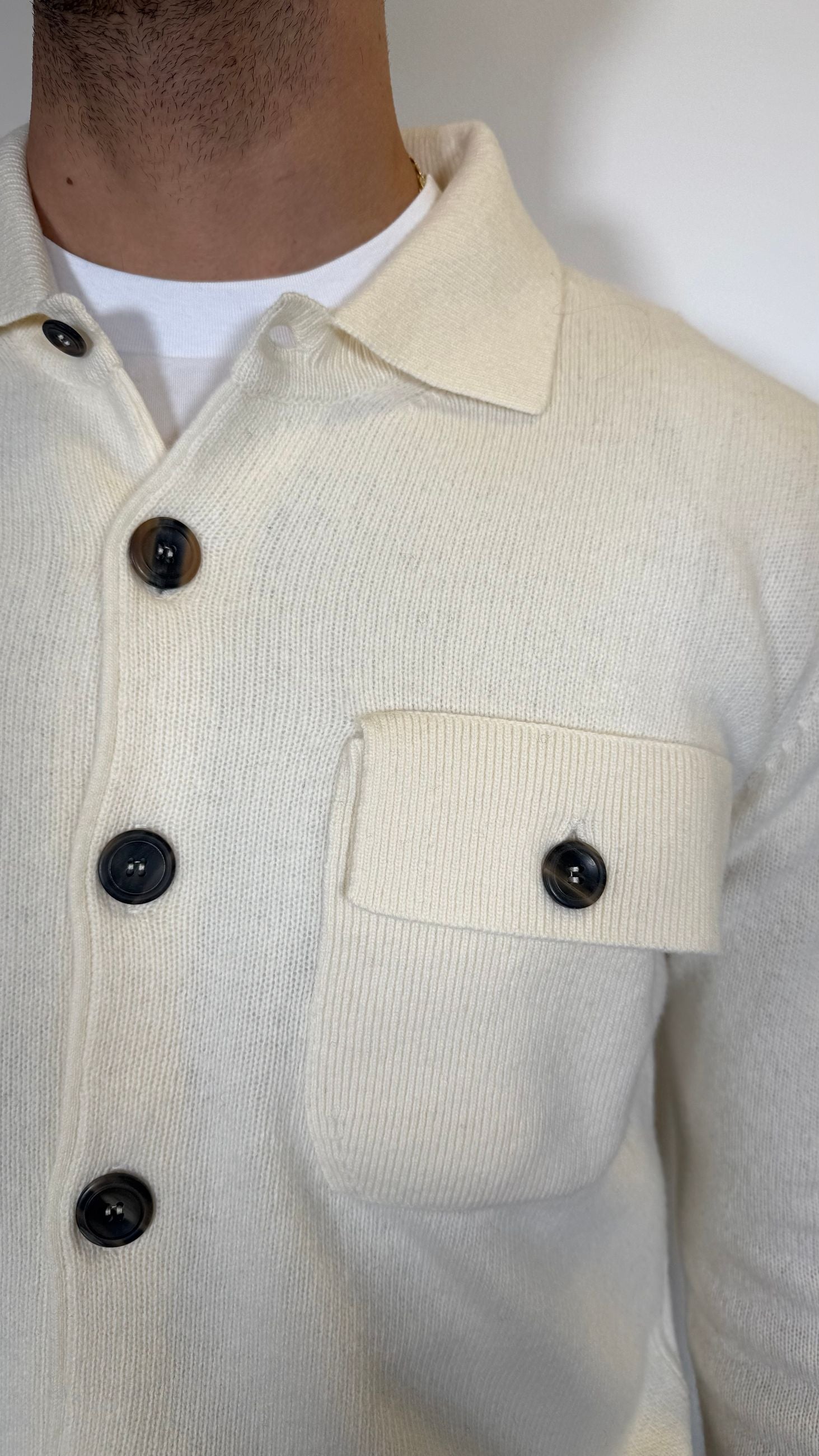 CARDIGAN IN LANA COLLO CAMICIA -LATTE