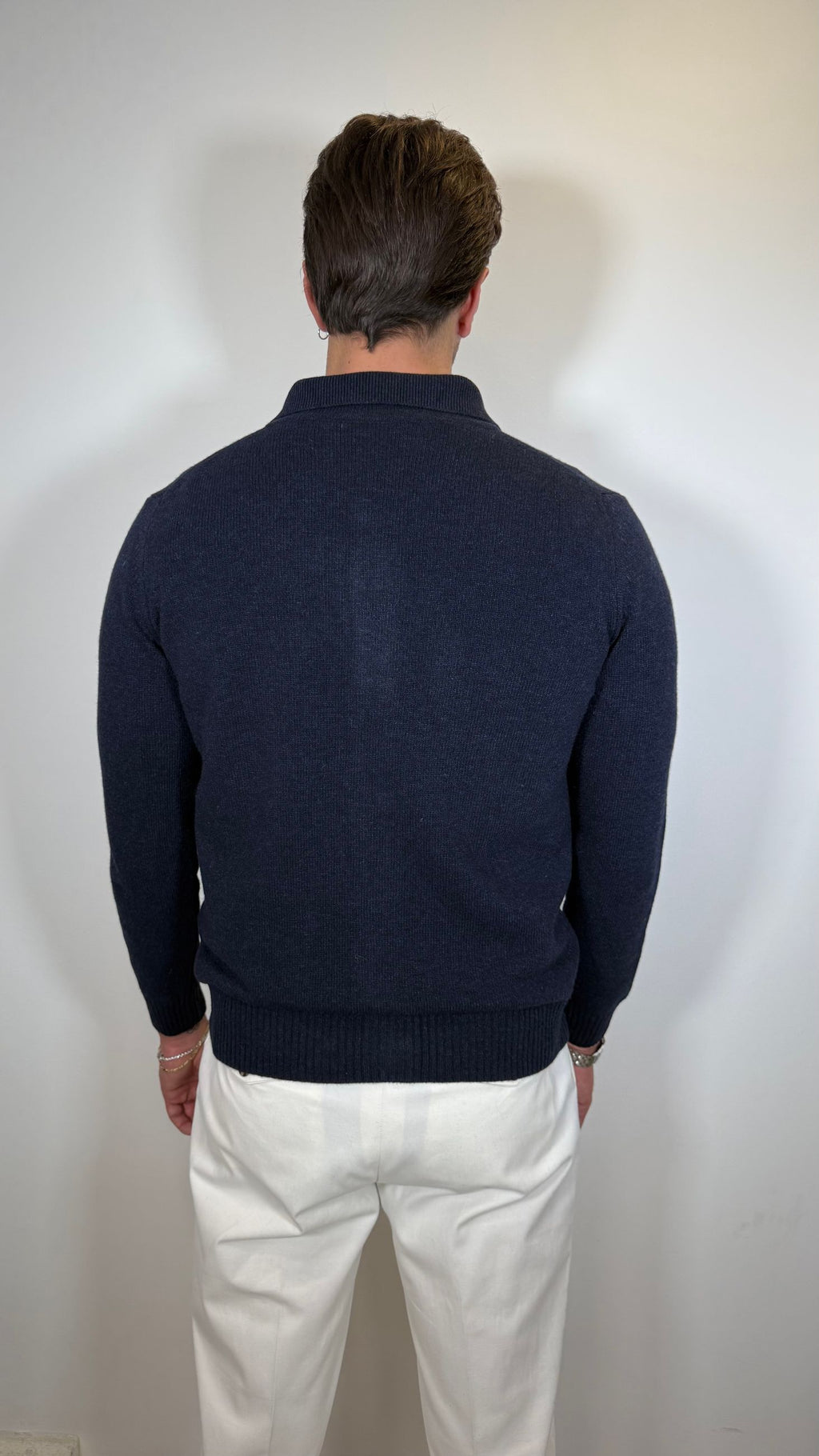 CARDIGAN IN LANA COLLO CAMICIA  -BLU