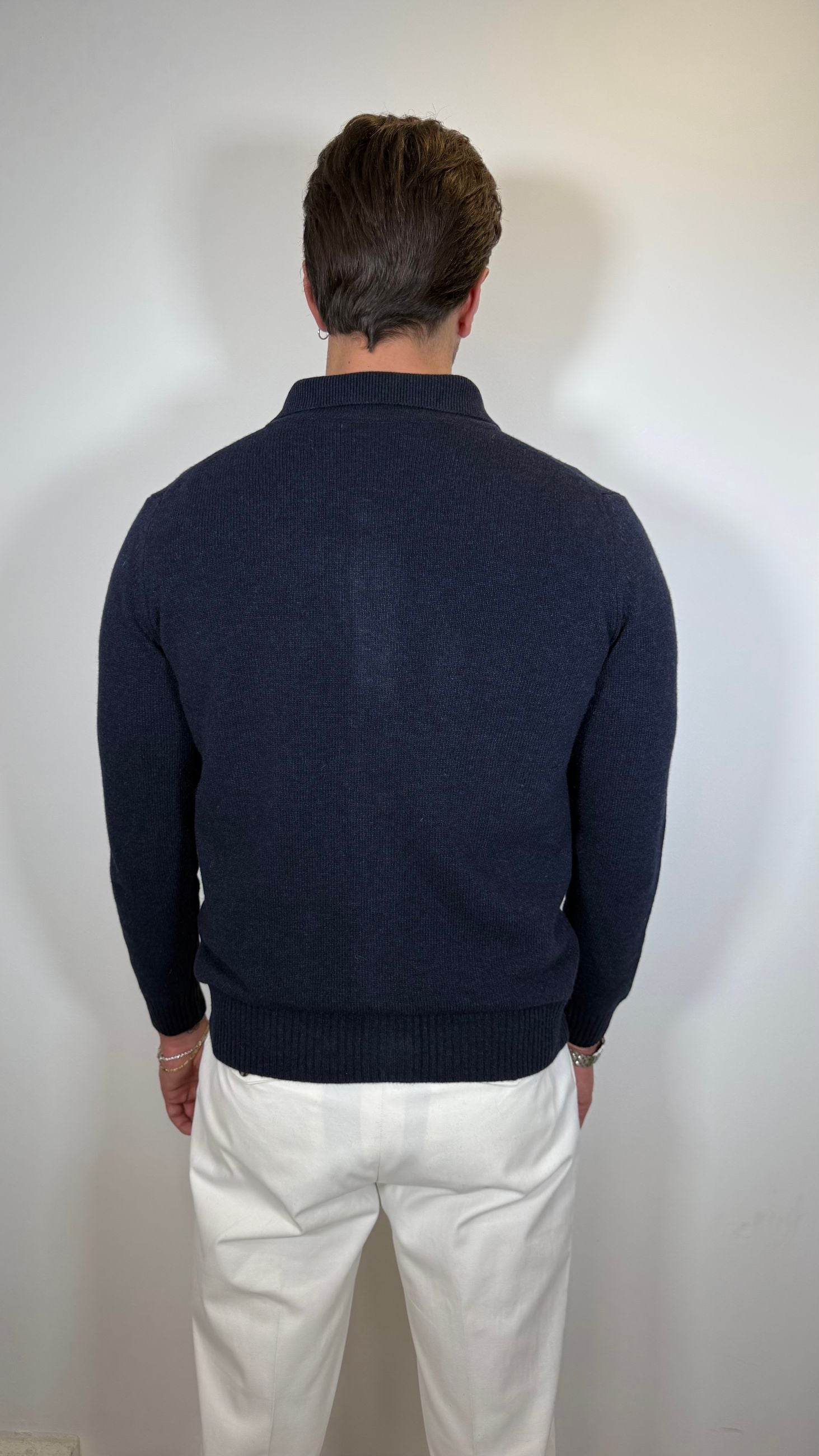 CARDIGAN IN LANA COLLO CAMICIA  -BLU