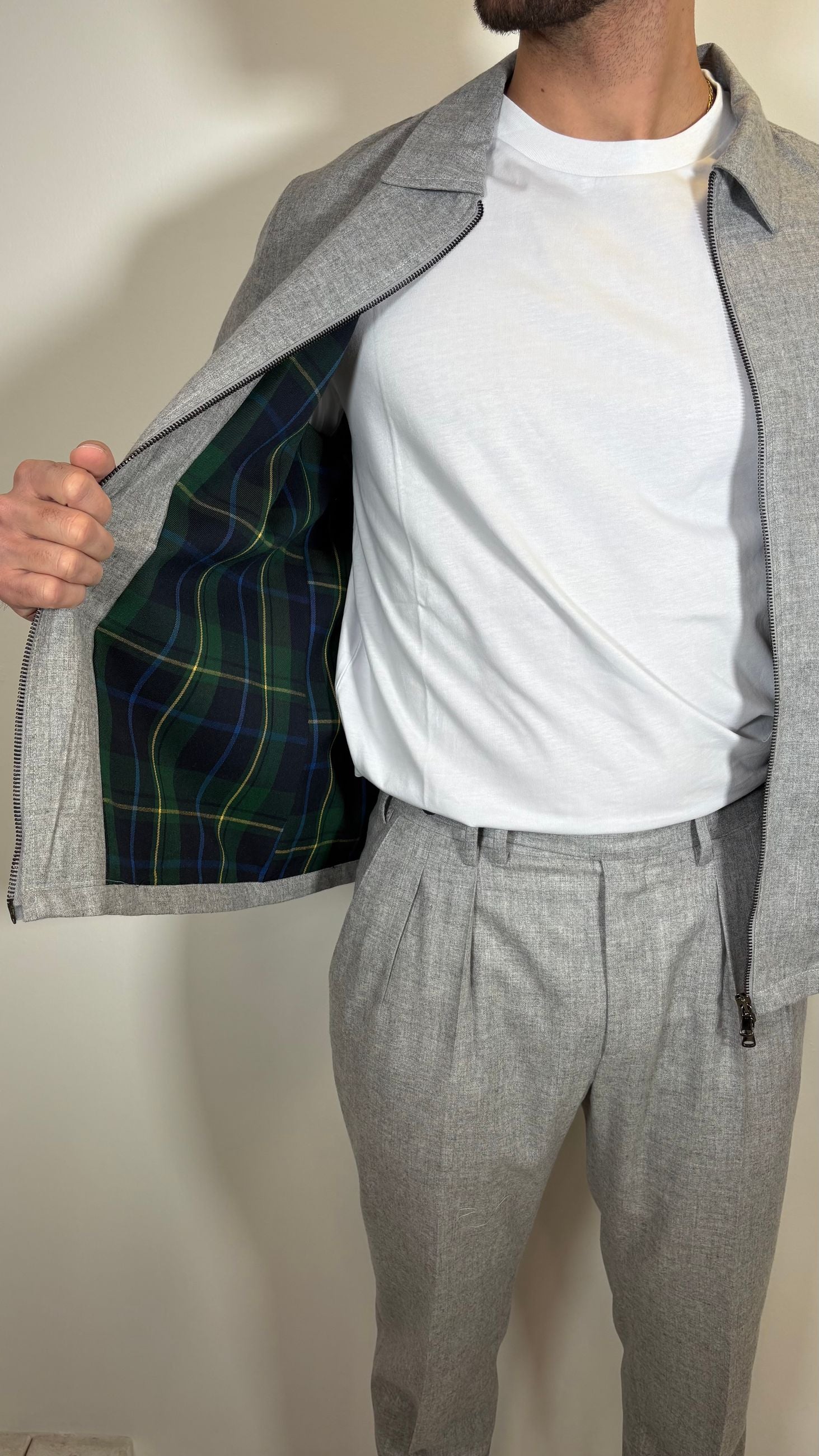 GIACCA ZIP IN FLANELLA DI LANA LEGGERA GRIGIA- ALESSANDRO GILLES