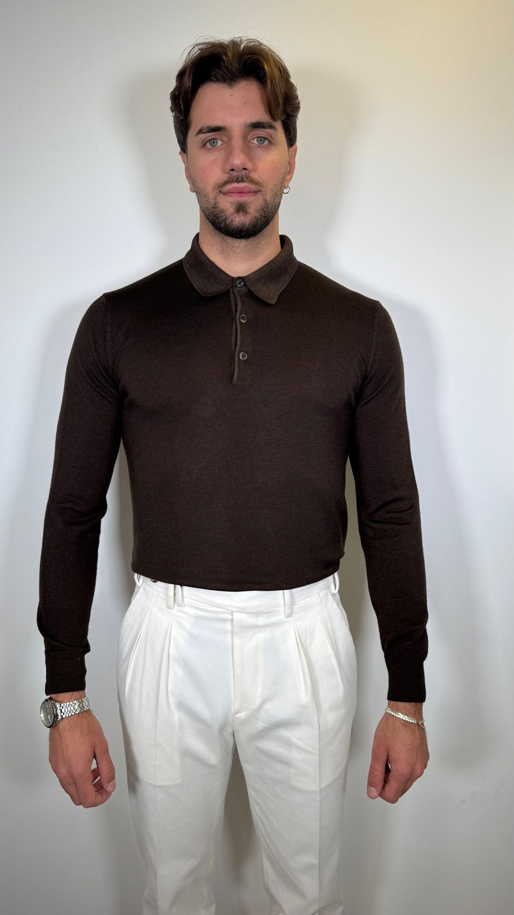 POLO MANICA LUNGA IN PURA LANA - MORO