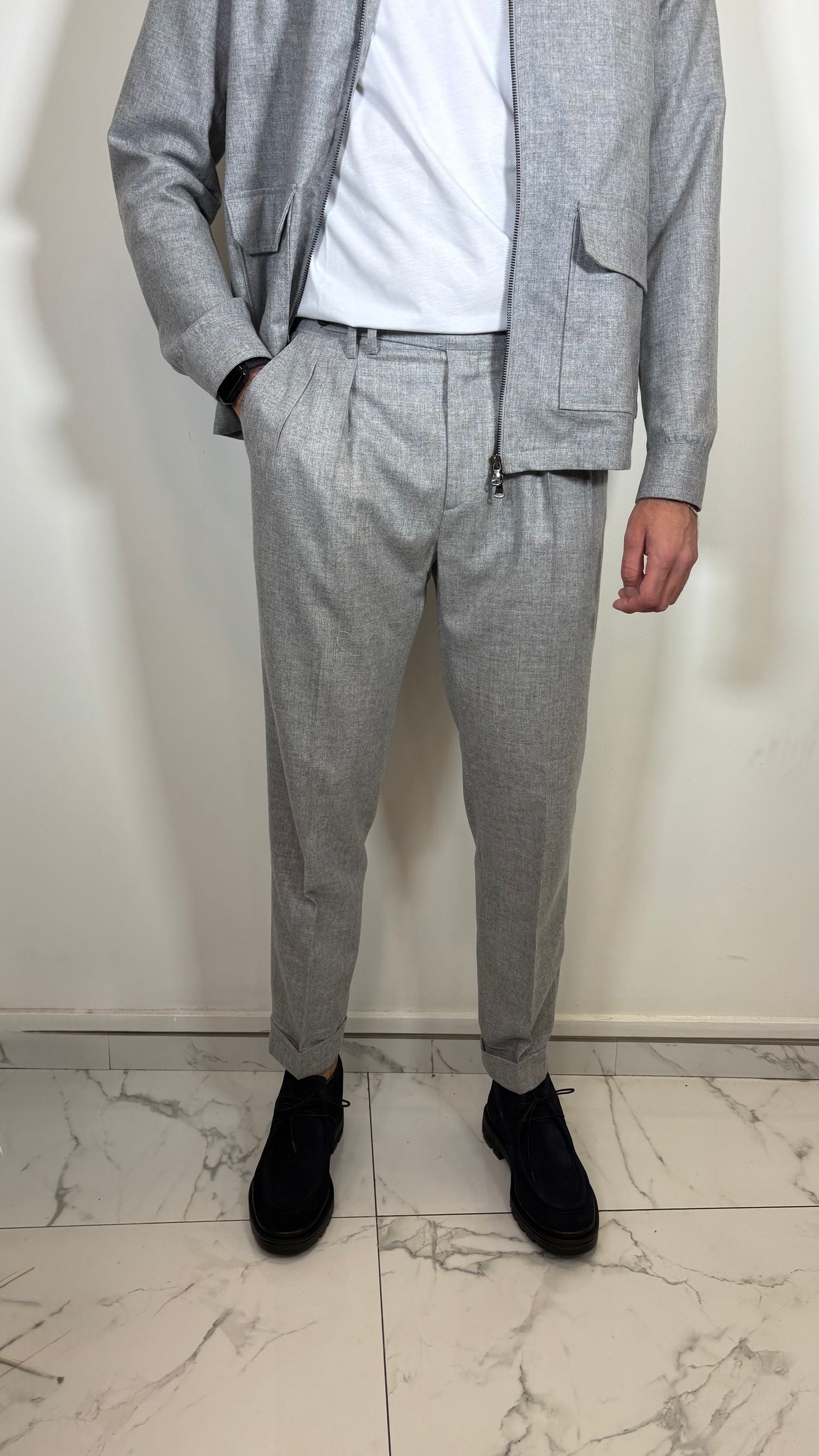 PANTALONE IN FLANELLA DI LANA 2 PINCES GRIGIO- ALESSANDRO GILLES