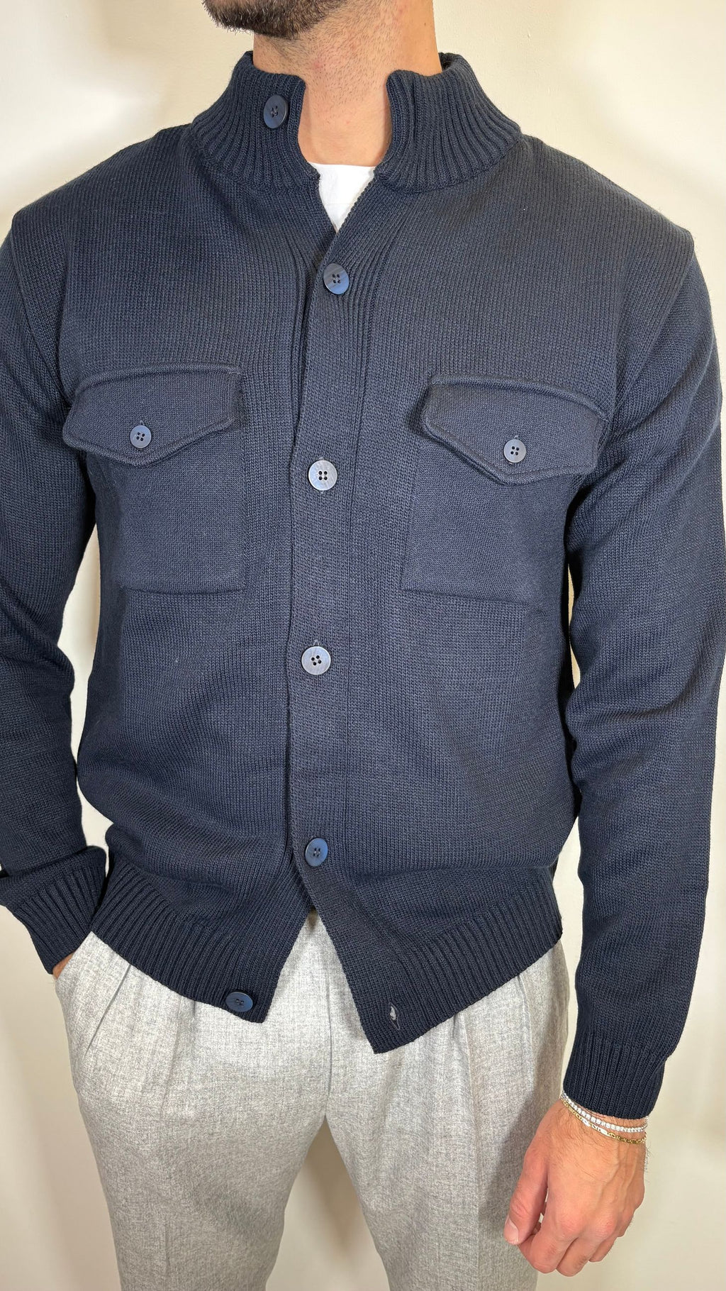 CARDIGAN CON TASCHE A PATTA BLU- ALESSANDRO GILLES