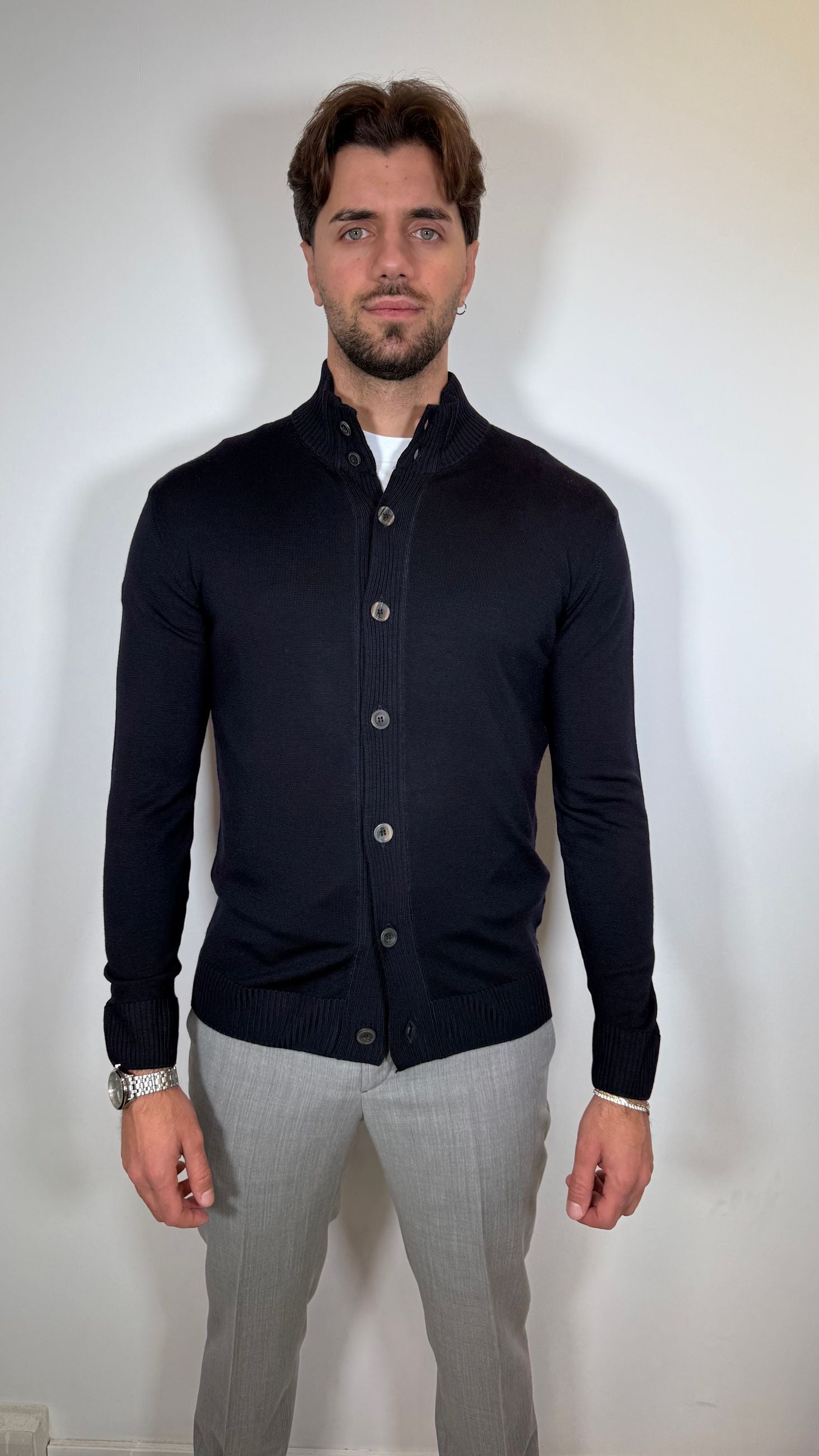 CARDIGAN CON BOTTONI IN PURA LANA - BLU