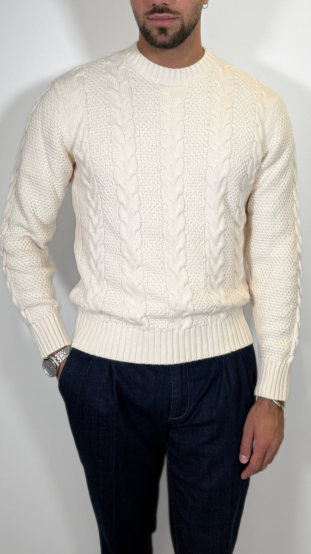 MAGLIONE UOMO TRECCIA IN MISTO LANA- ANTONIO FUSARO