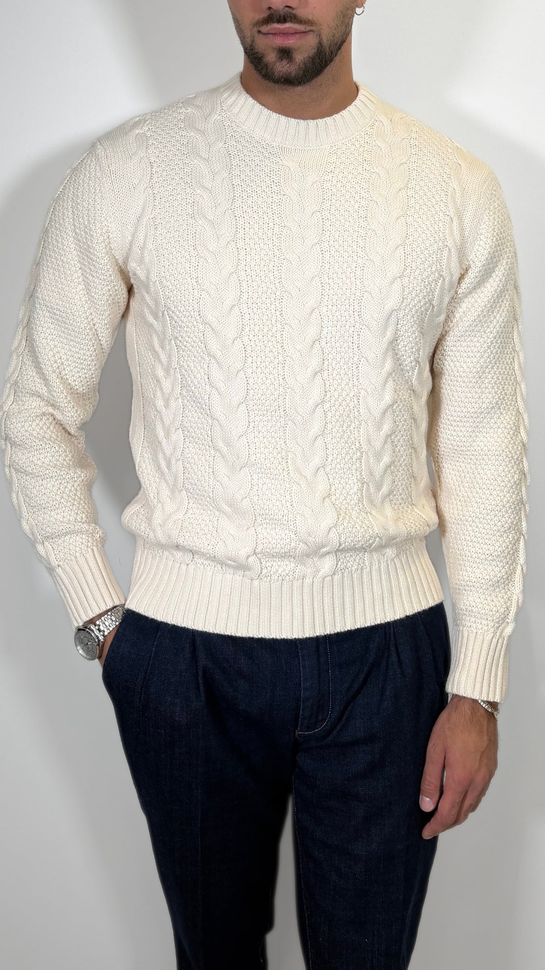MAGLIONE UOMO TRECCIA IN MISTO LANA- ANTONIO FUSARO