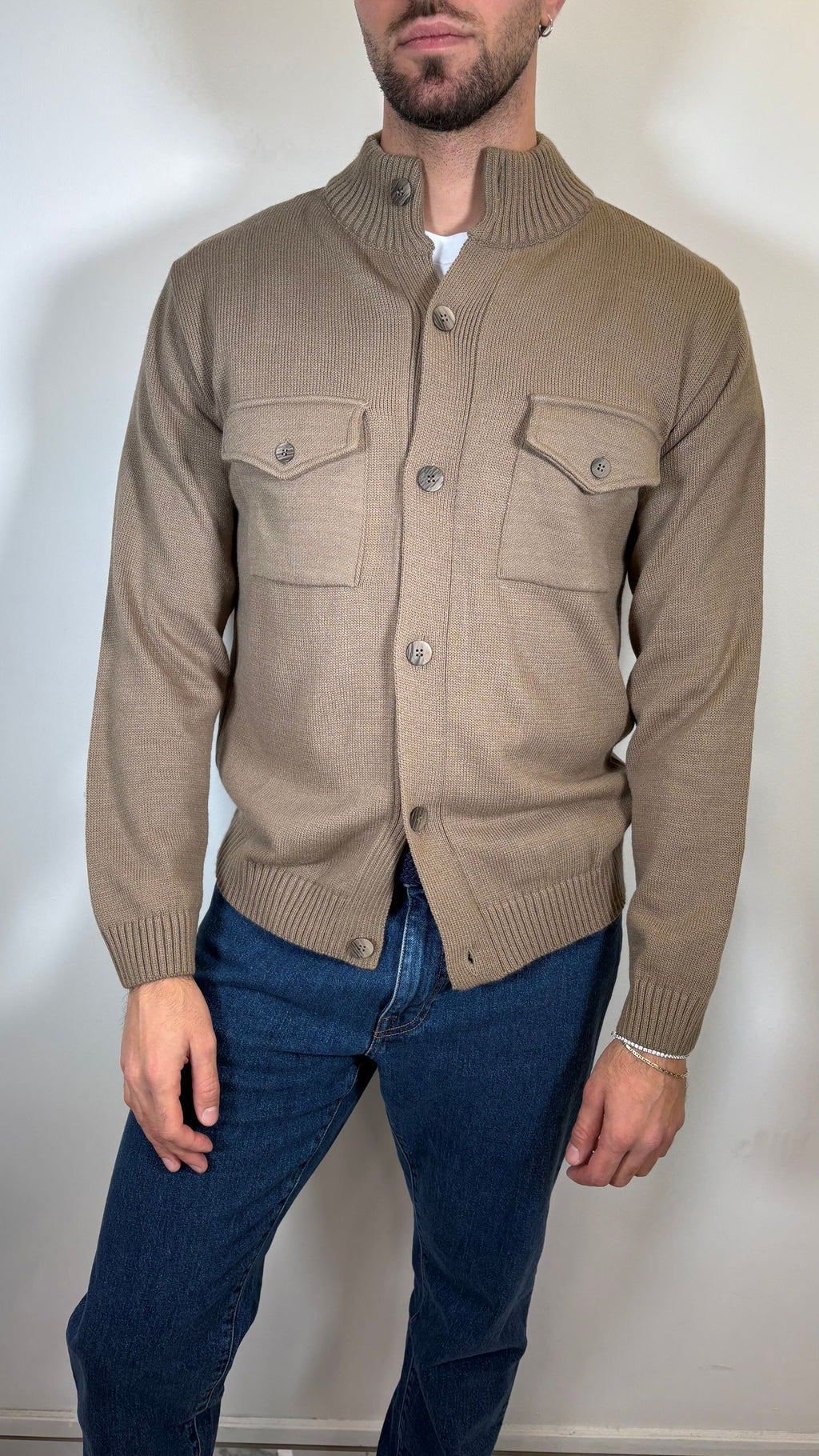 CARDIGAN CON TASCHE A PATTA BEIGE- ALESSANDRO GILLES