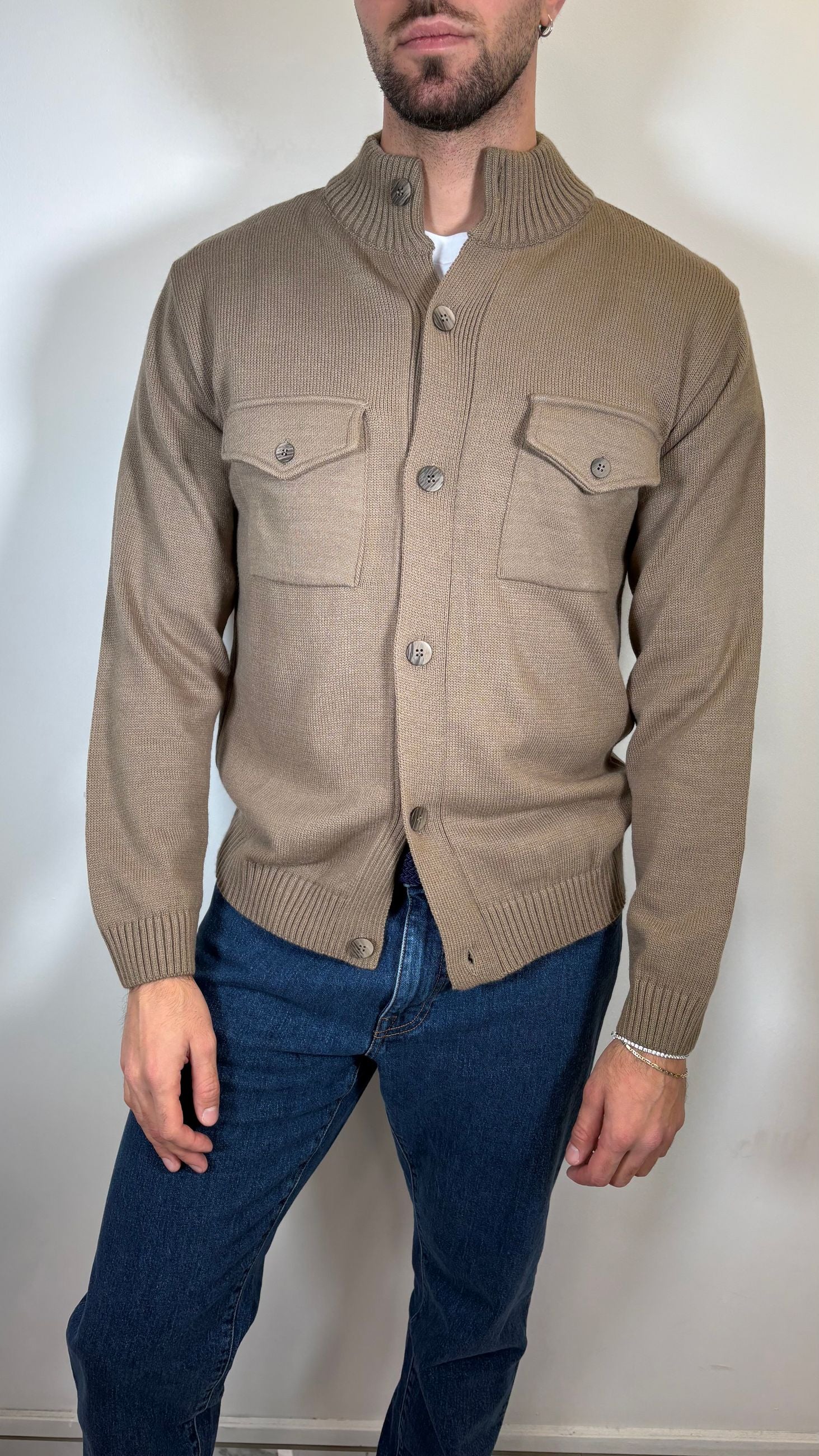 CARDIGAN CON TASCHE A PATTA BEIGE- ALESSANDRO GILLES