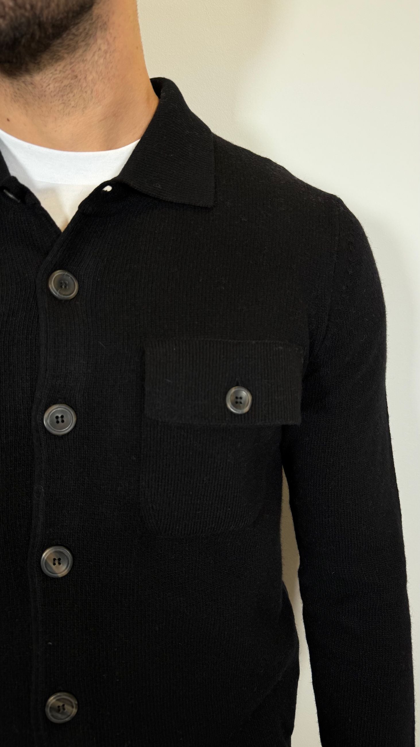 CARDIGAN IN LANA COLLO CAMICIA -NERO