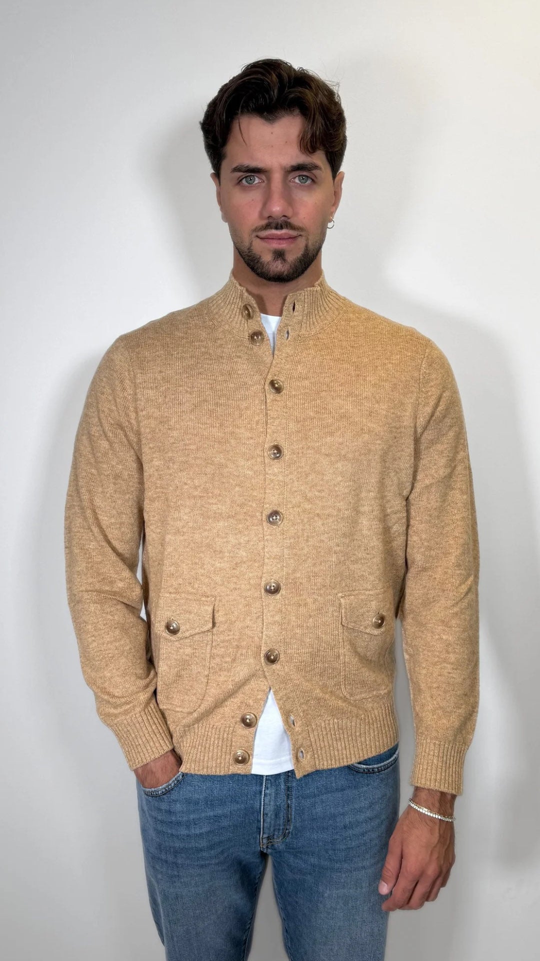 CARDIGAN UOMO COLLO ALTO IN MISTO LANA - ANTONIO FUSARO