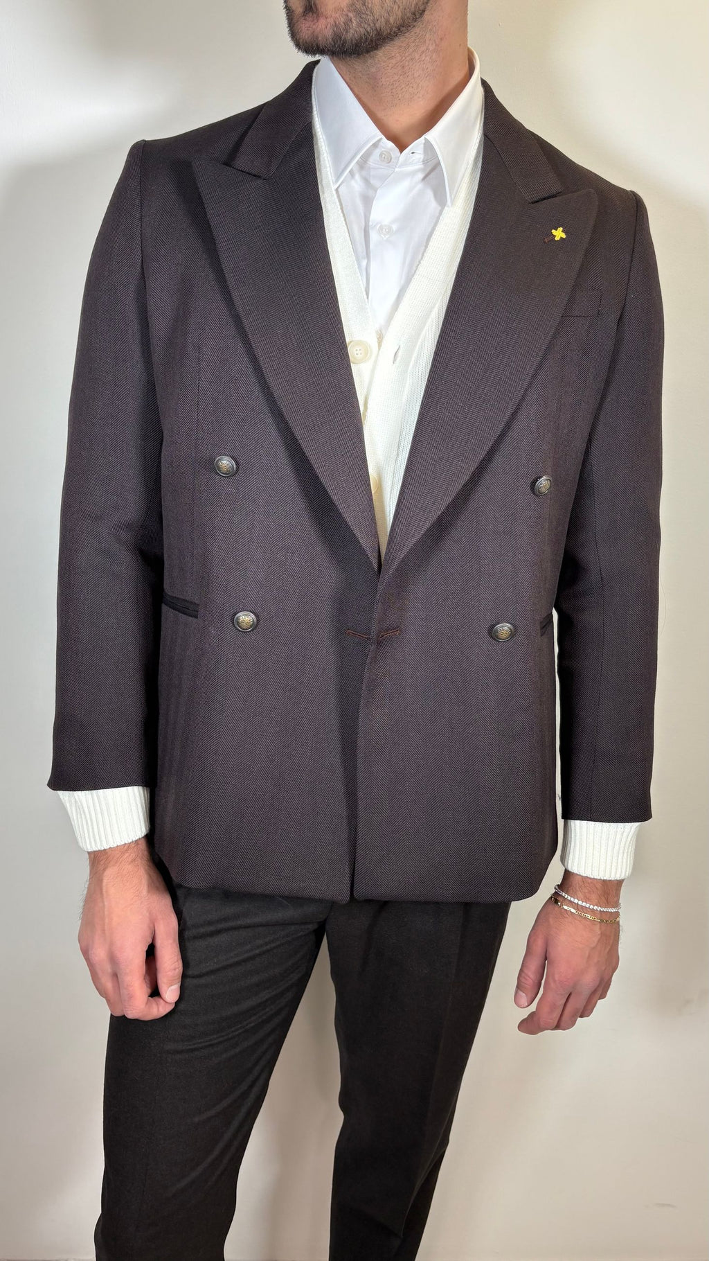 GIACCA DOPPIO PETTO IN LANA SPIGATA MARRONE - ALESSANDRO GILLES