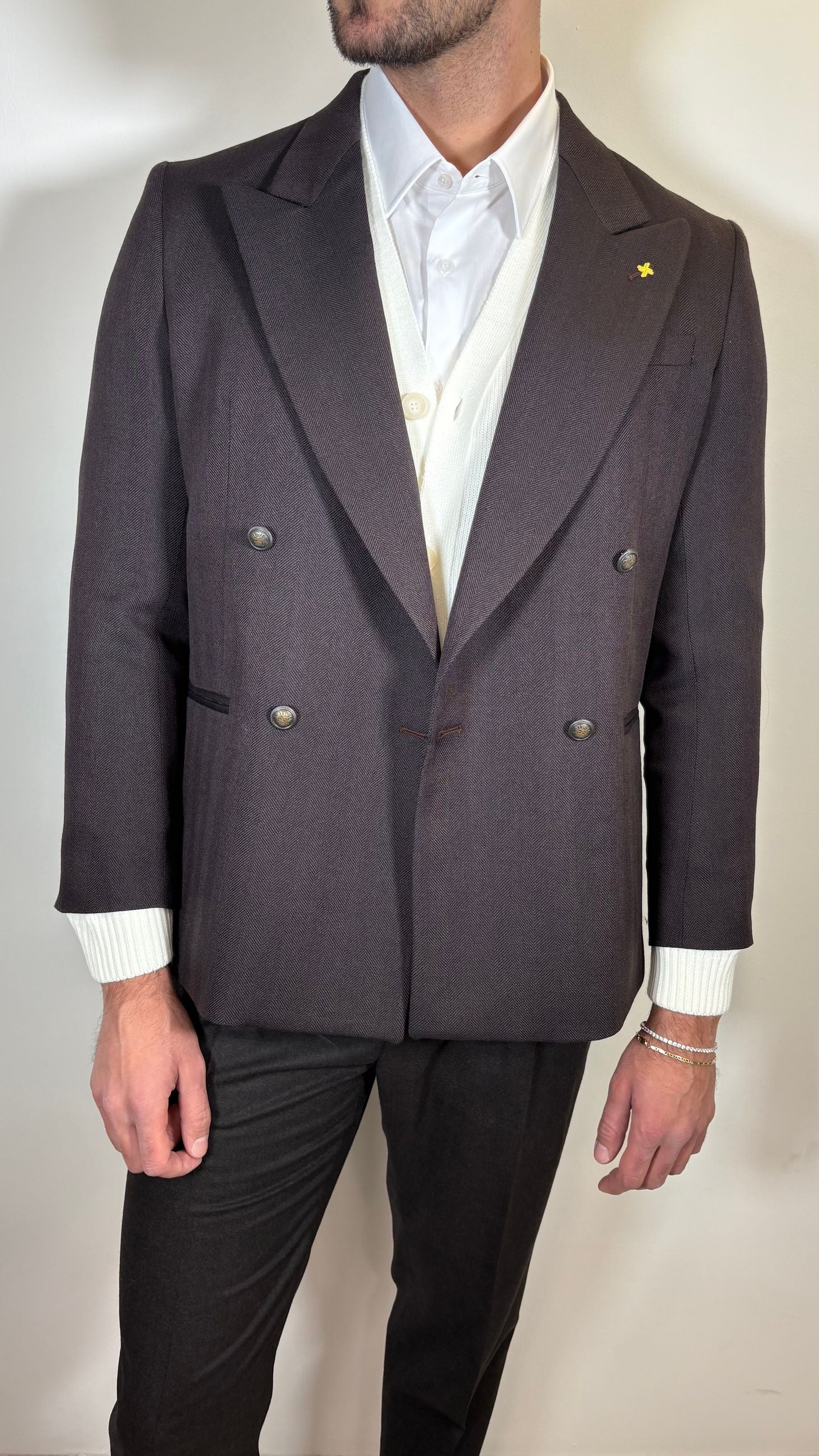 GIACCA DOPPIO PETTO IN LANA SPIGATA MARRONE - ALESSANDRO GILLES