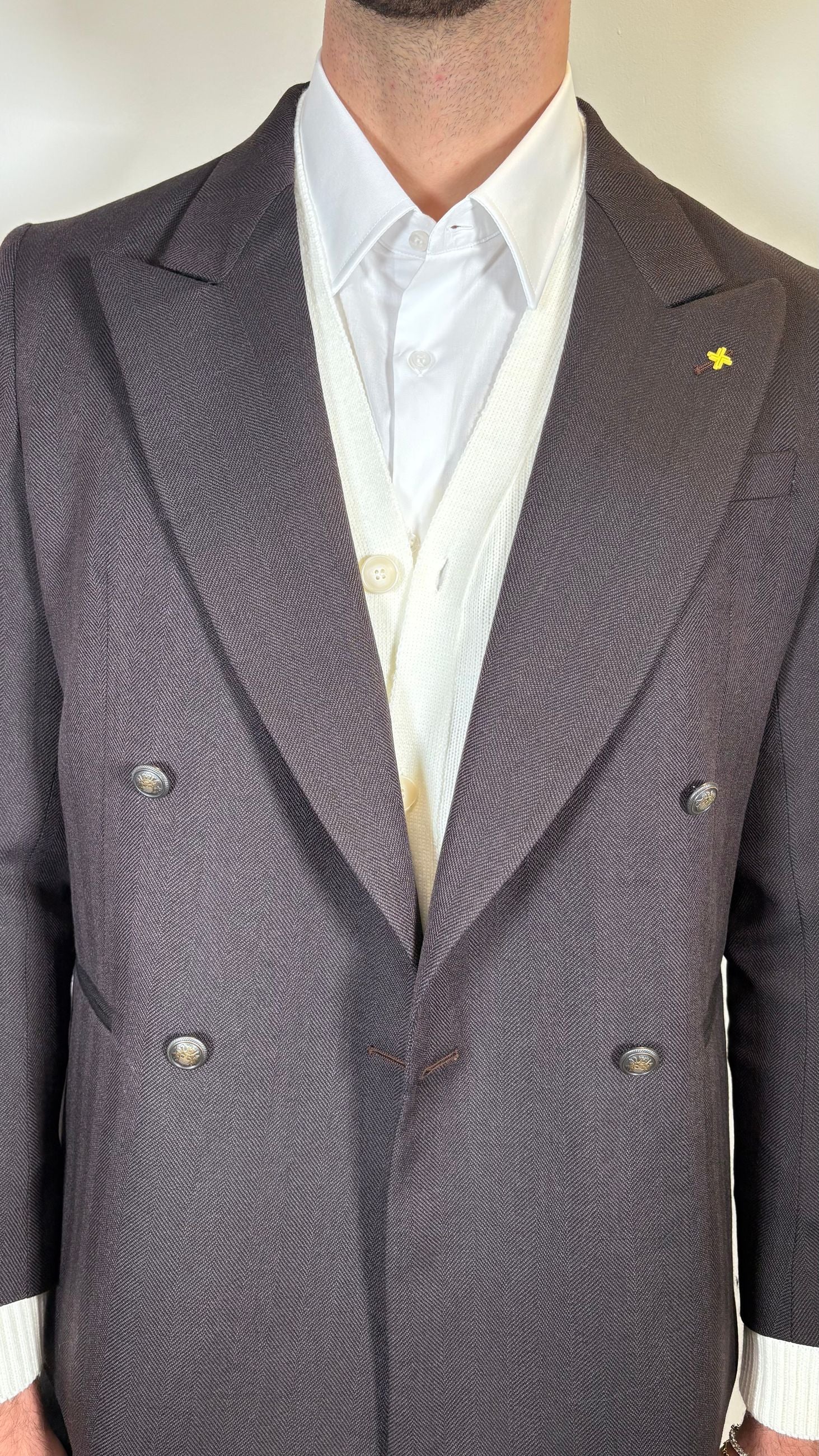 GIACCA DOPPIO PETTO IN LANA SPIGATA MARRONE - ALESSANDRO GILLES
