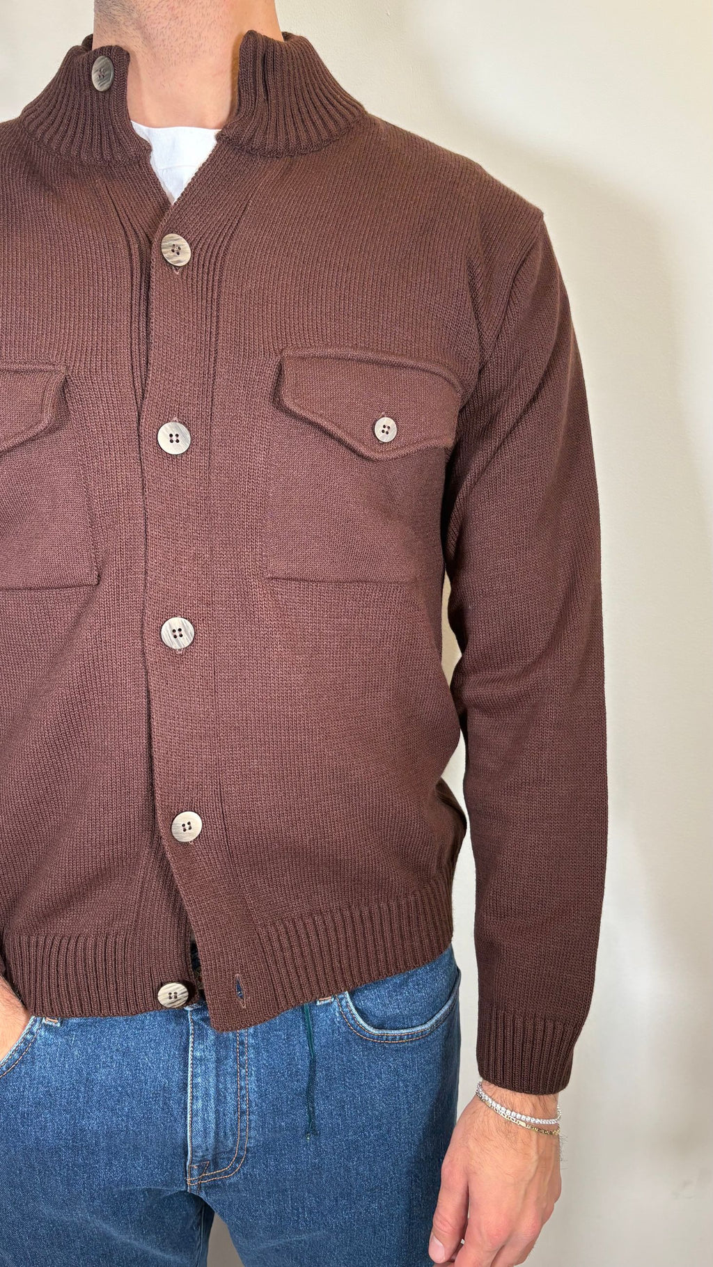 CARDIGAN CON TASCHE A PATTA MARRONE- ALESSANDRO GILLES