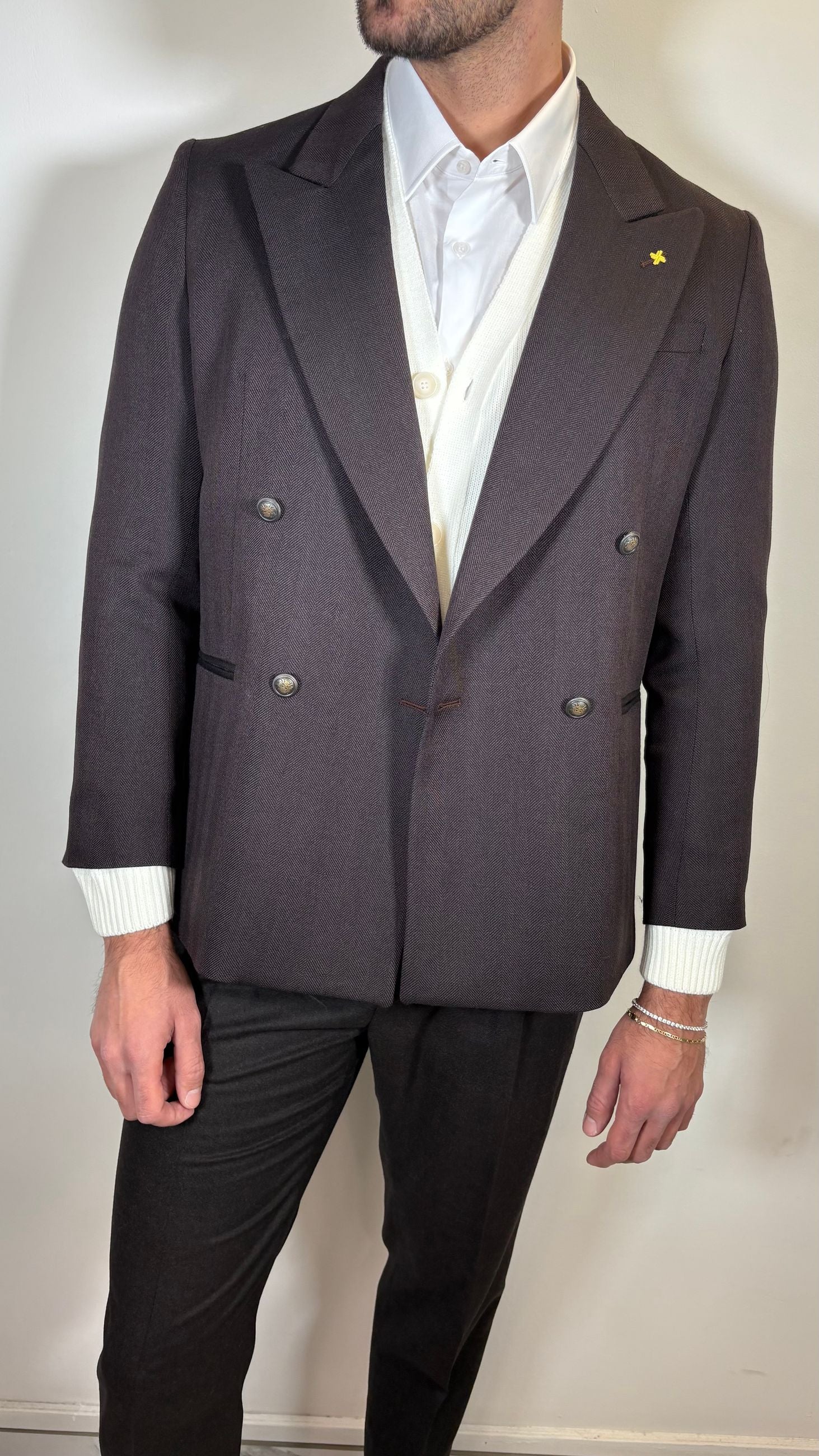 GIACCA DOPPIO PETTO IN LANA SPIGATA MARRONE - ALESSANDRO GILLES