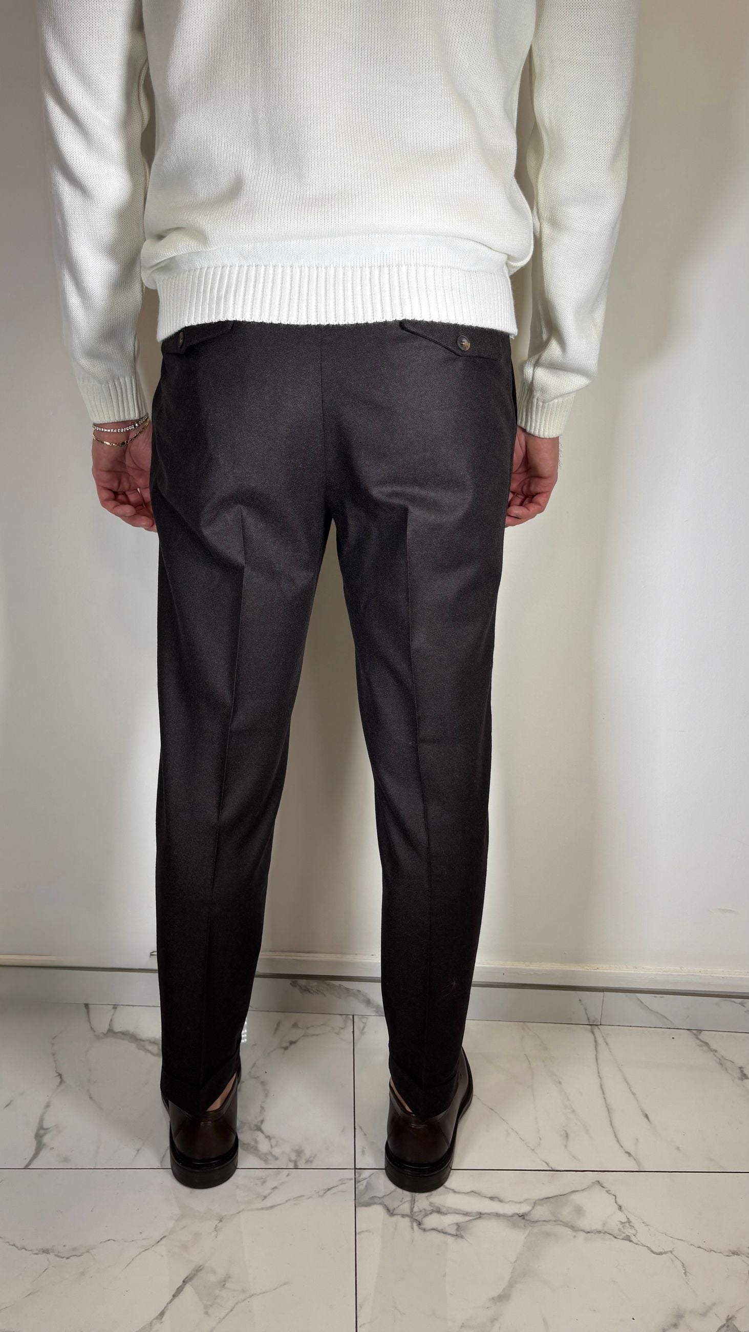 PANTALONE IN FLANELLA DI LANA 2 PINCES MARRONE- ALESSANDRO GILLES